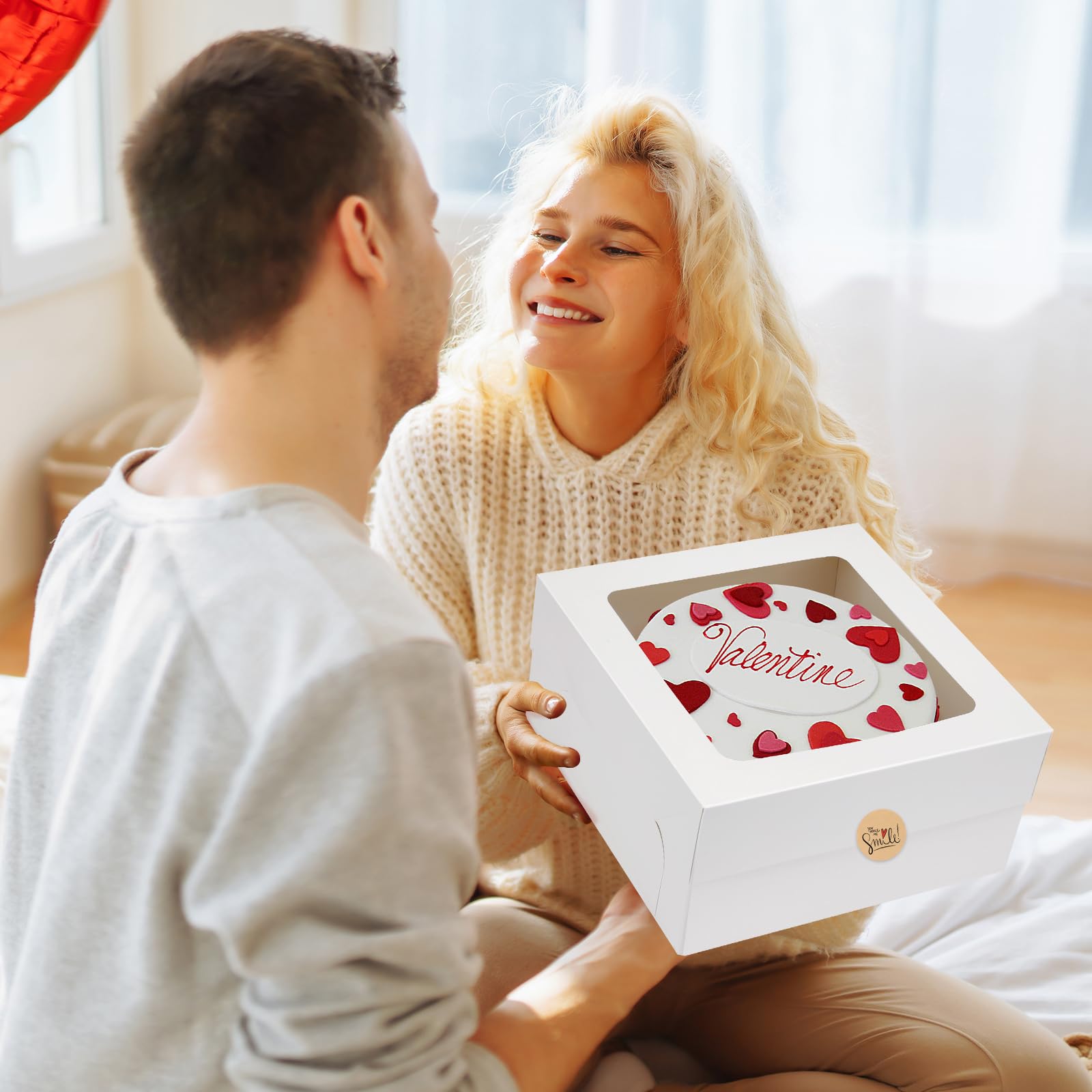 Moretoes 10Pcs Cake Boxes, 12X12X6 Inches White Bakery Boxes With Window, Suitable For 10 Inch Cake Cajas Para Pasteles For Bund