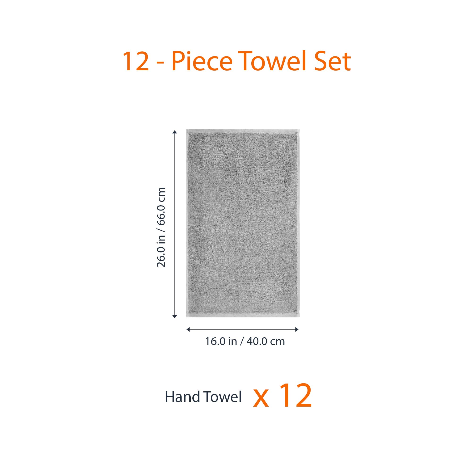 Amazon Basics Soft and Thick Cotton Hand Towels, 16 x 26, Gray, 12-Pack