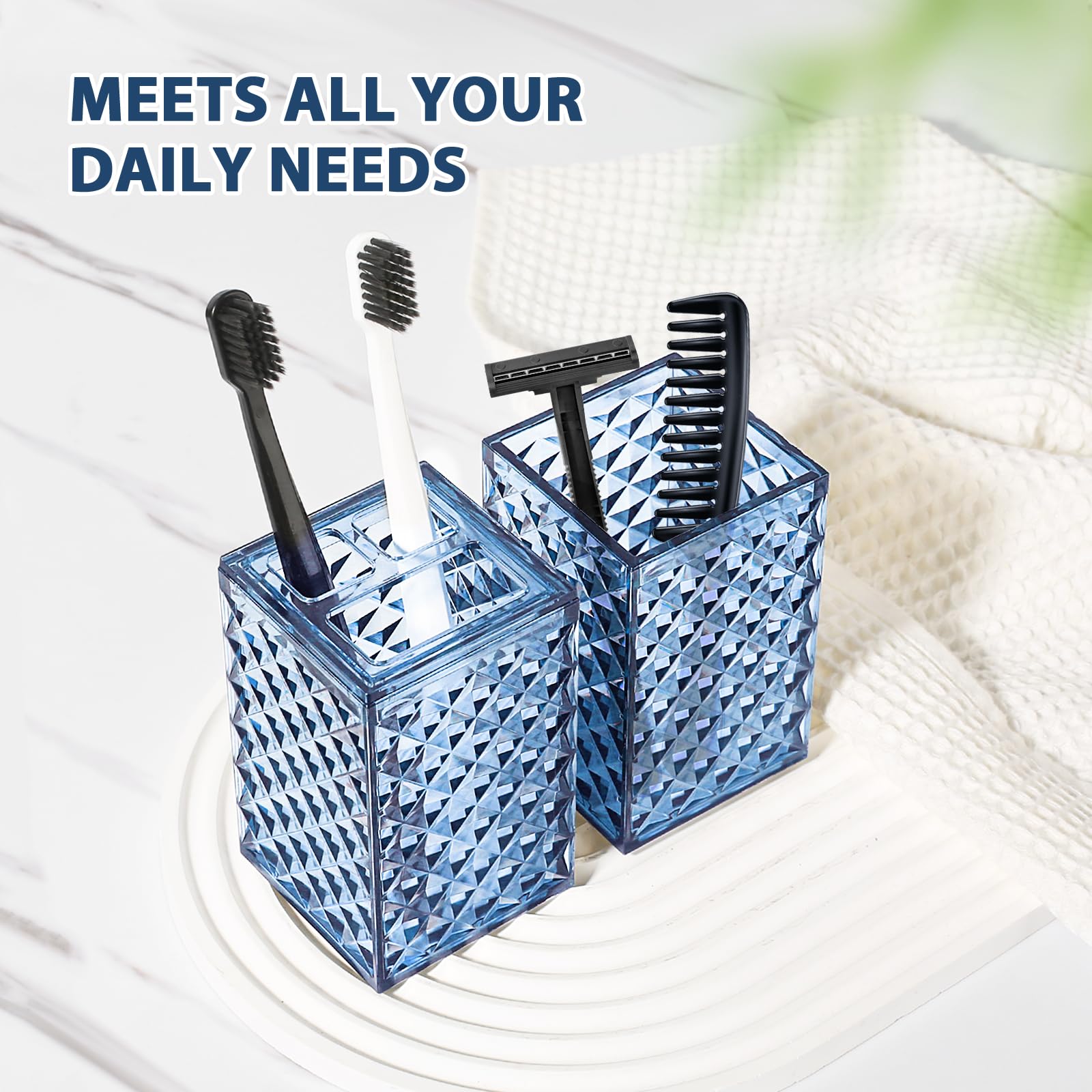 Rytoxilo Bathroom Accessories Set, 4 Pack Blue Acrylic Bath Accessory Sets Complete, Diamond Soap Dispenser And Toothbrush Holde