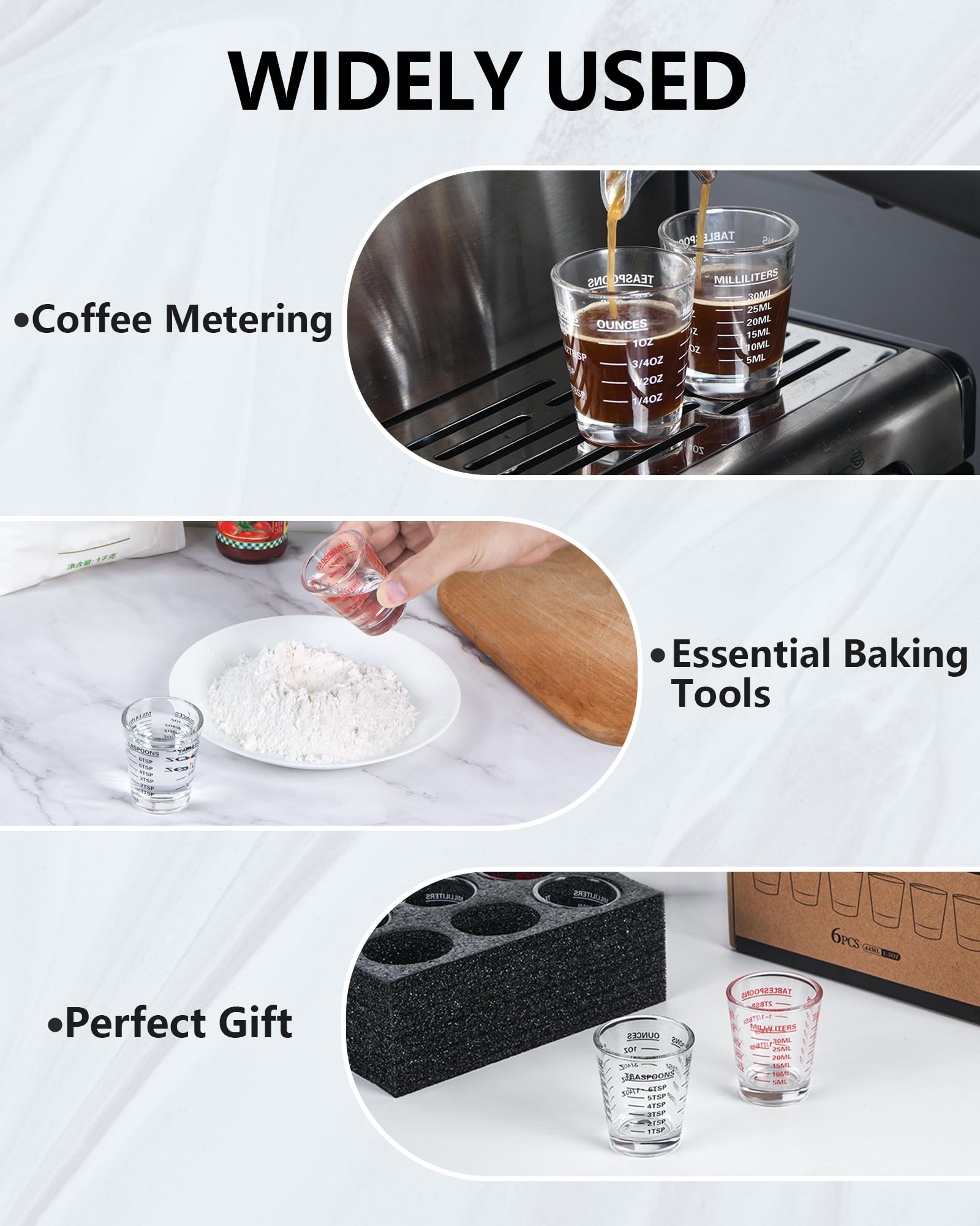 Shot Glasses Measuring Cup Set 4Pack Espresso Shot Glasses Liquid Heavy Glass 26-Incremental Measurement 1 Oz, 2 Tbs, 6 Tsp, 30