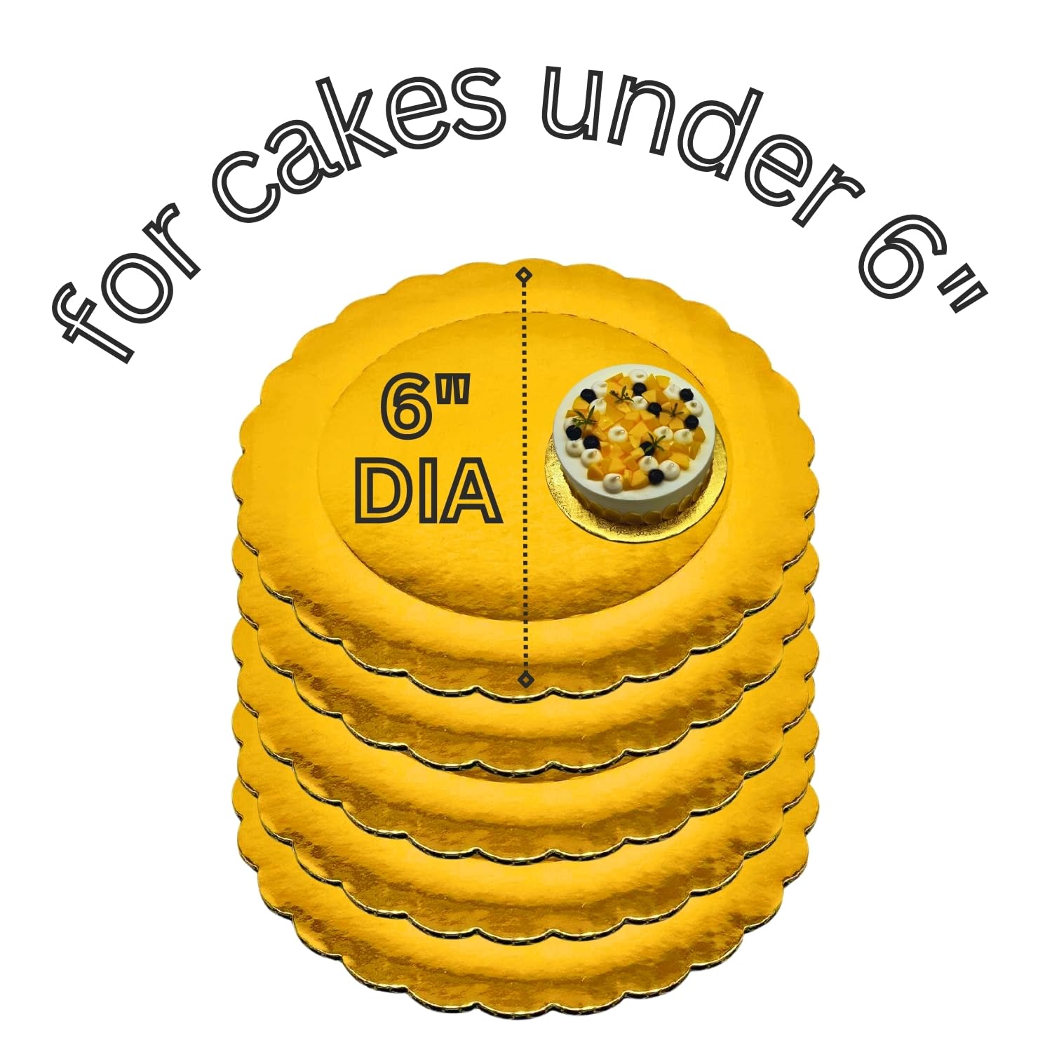 6'' Round Gold Scalloped Cake Board 25Pcs