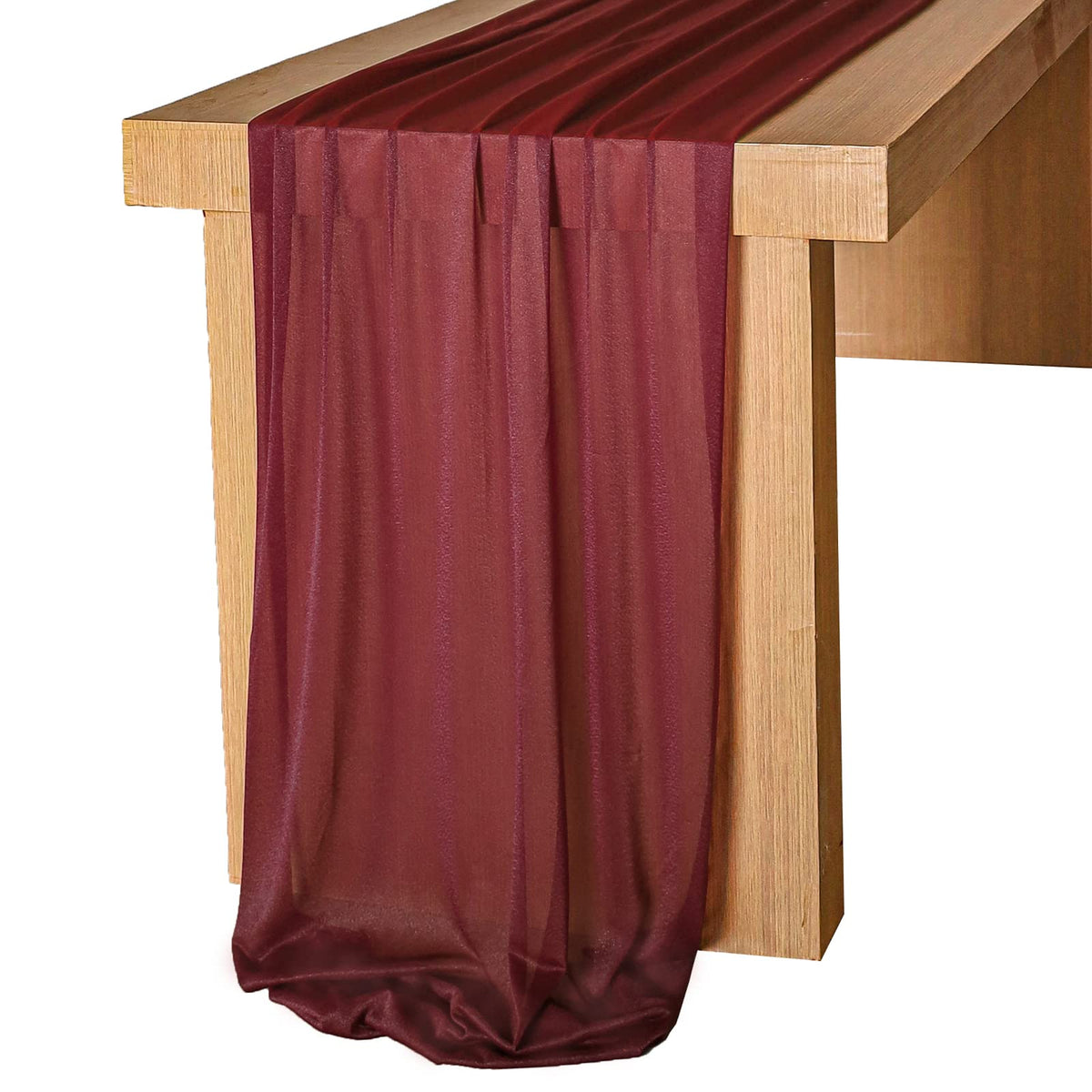 Lookein 10 Feet Burgundy Chiffon Table Runner Sheer Wedding Table Cloth 29X120 Inches Rustic Wedding Decorations French Chiffon
