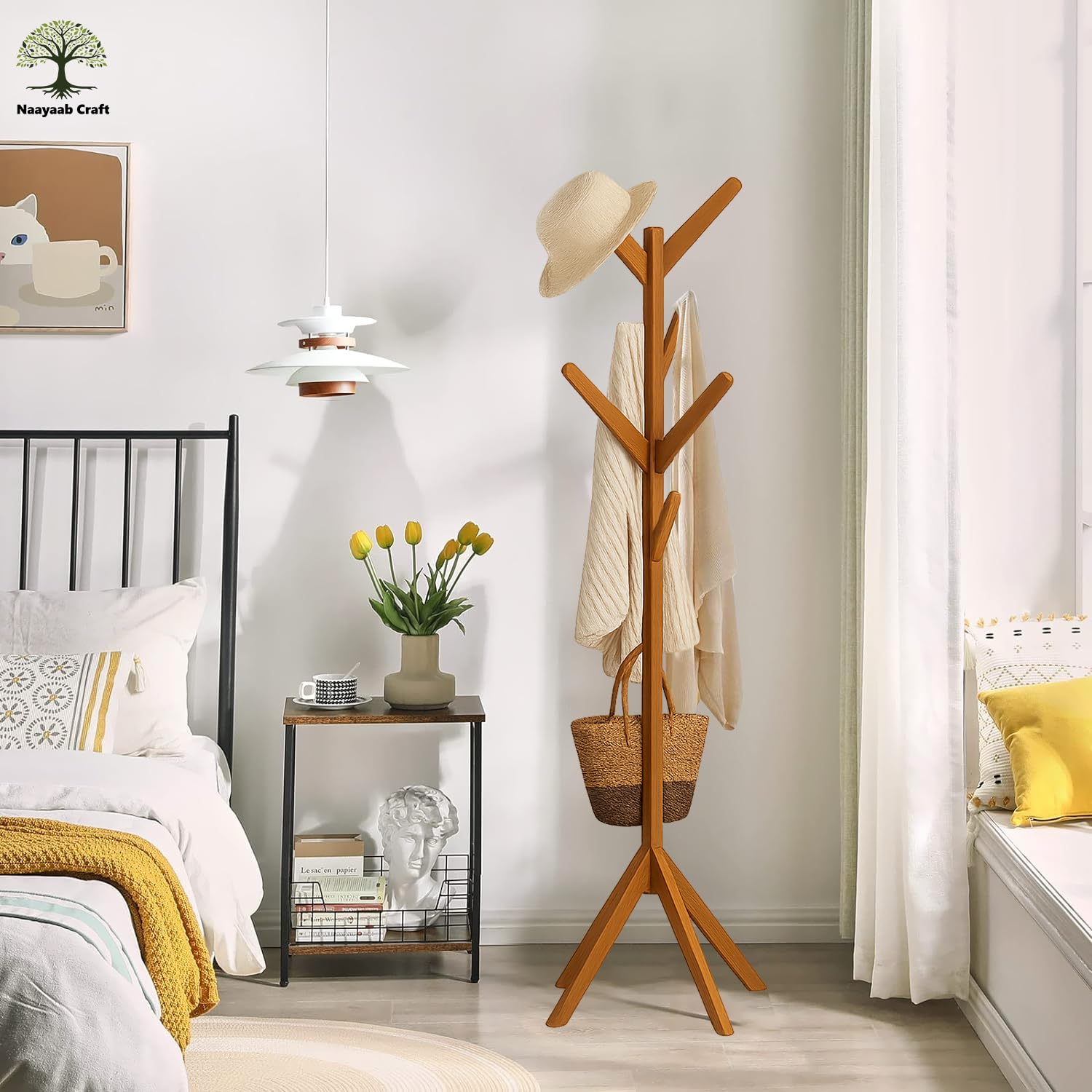 Naayaab Craft Coat Racks Coat Stand Free Standing With 8 Hooks Organize Hats Scarves, Clothes, Handbags For Entry Hallway Bedroo