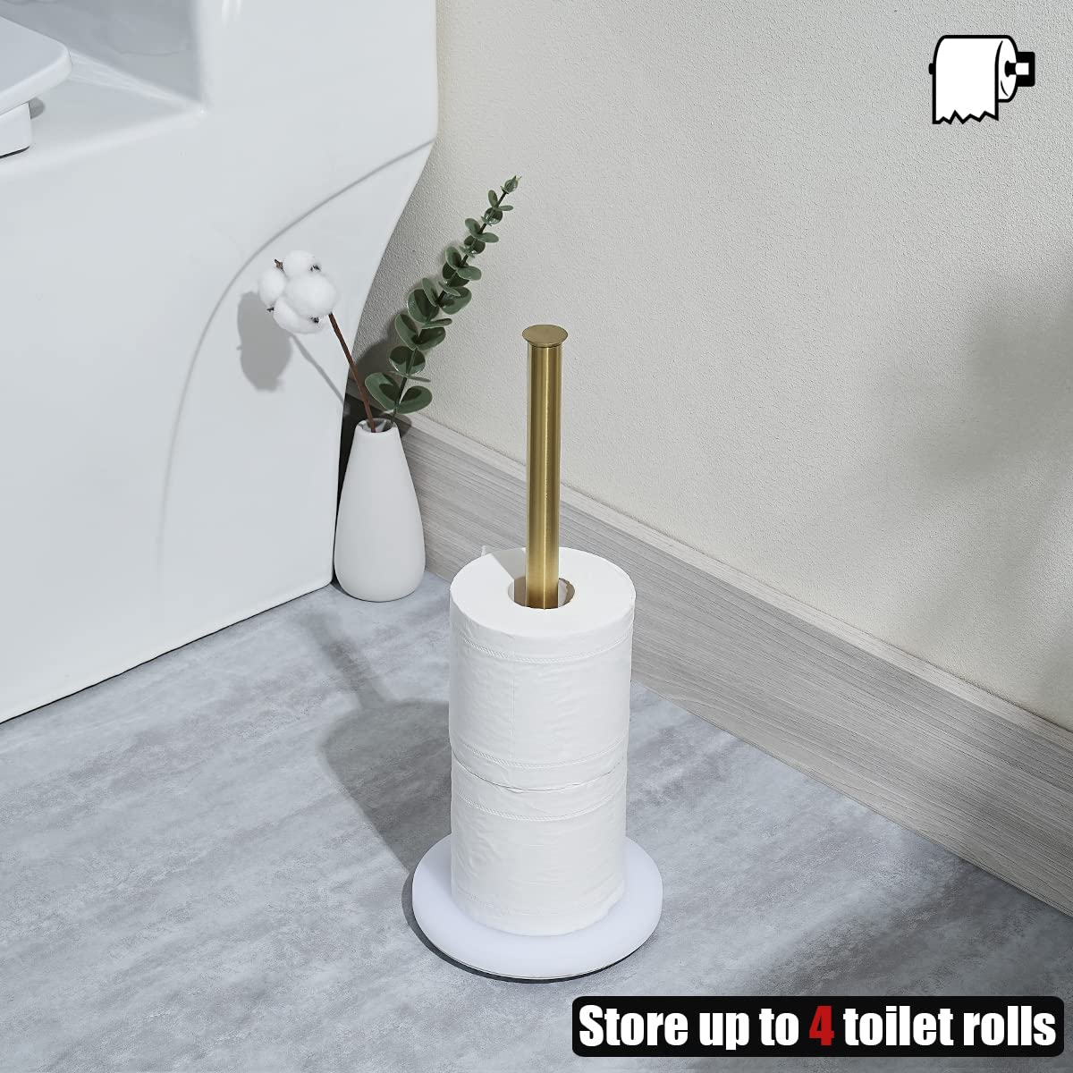Jqk Toilet Paper Storage Stand White Gold, 304 Stainless Steel Tissue Reserve Holder Dispenser For Bathroom, Brushed Gold, Tps18