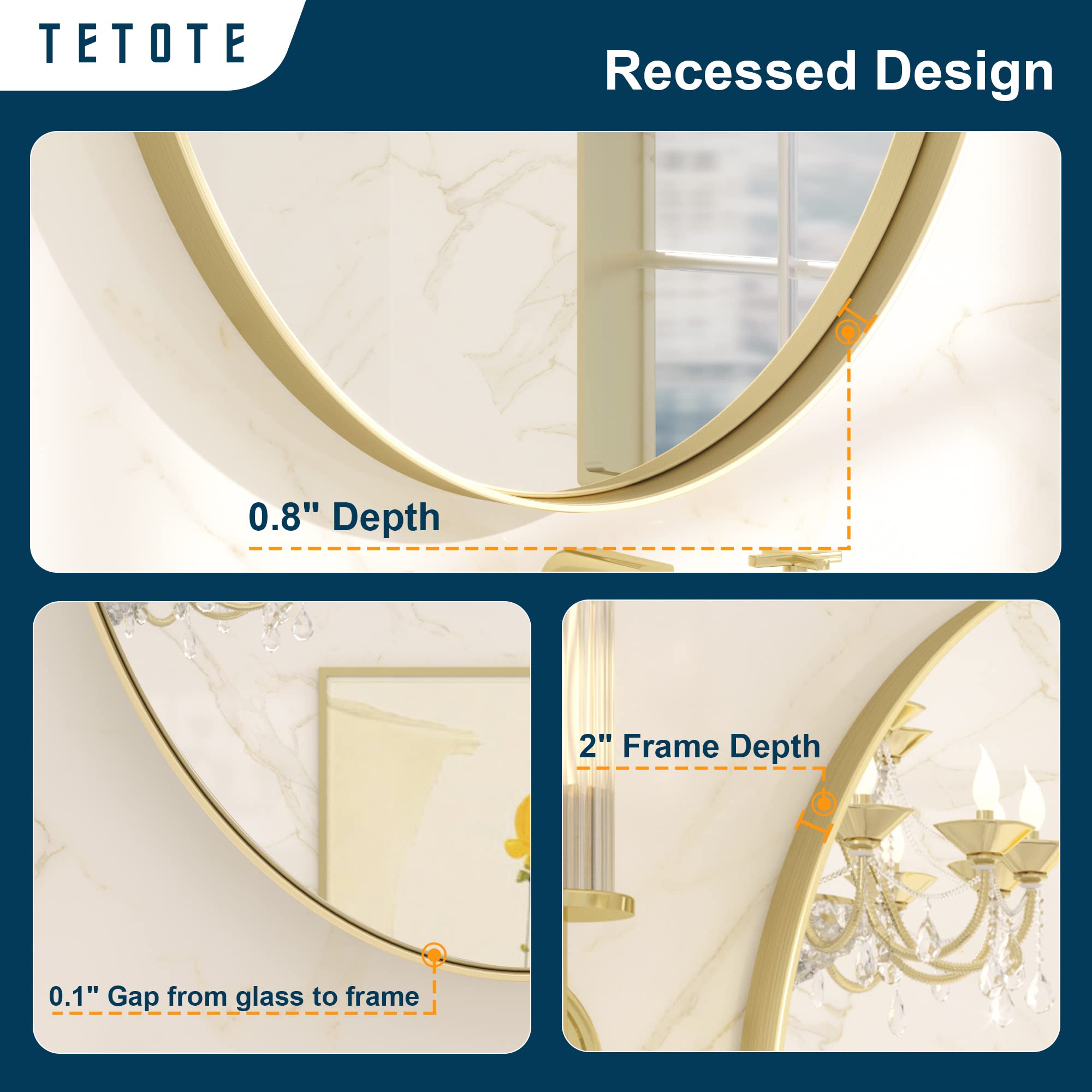 Tetote Gold Oval Bathroom Mirror, 24 X 36 Brushed Brass Framed Wall Mounted Mirror For Vanity, Modern Decorative Shatterproof Ov