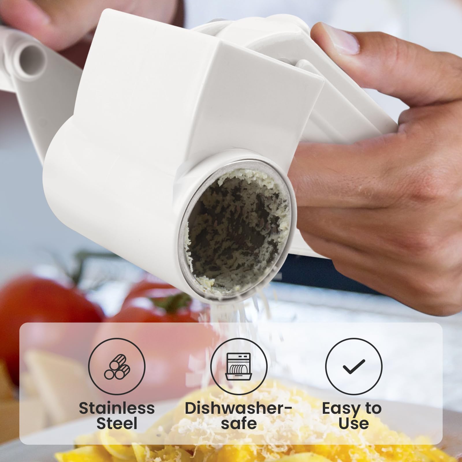 NEZUIBAN Rotary Cheese Grater - ABS Plastic & Stainless Steel, White, Model A1, Ideal for Cheese, Vegetables, Chocolate, Nuts