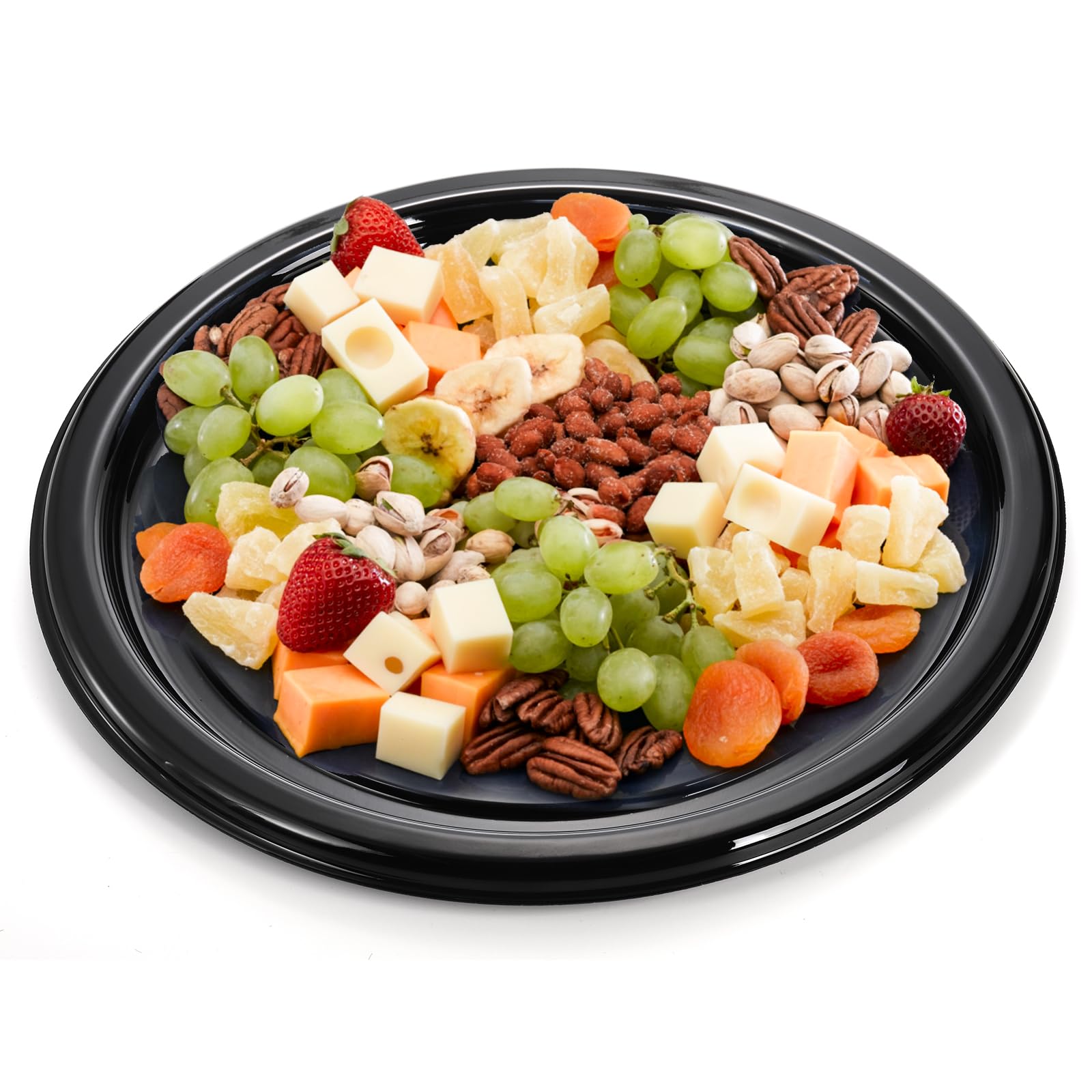 Frcctre 6 Pack 16 Inch Plastic Serving Tray With Clear Lid, Heavy Duty Round Appetizer Serving Trays Catering Tray Party Platter