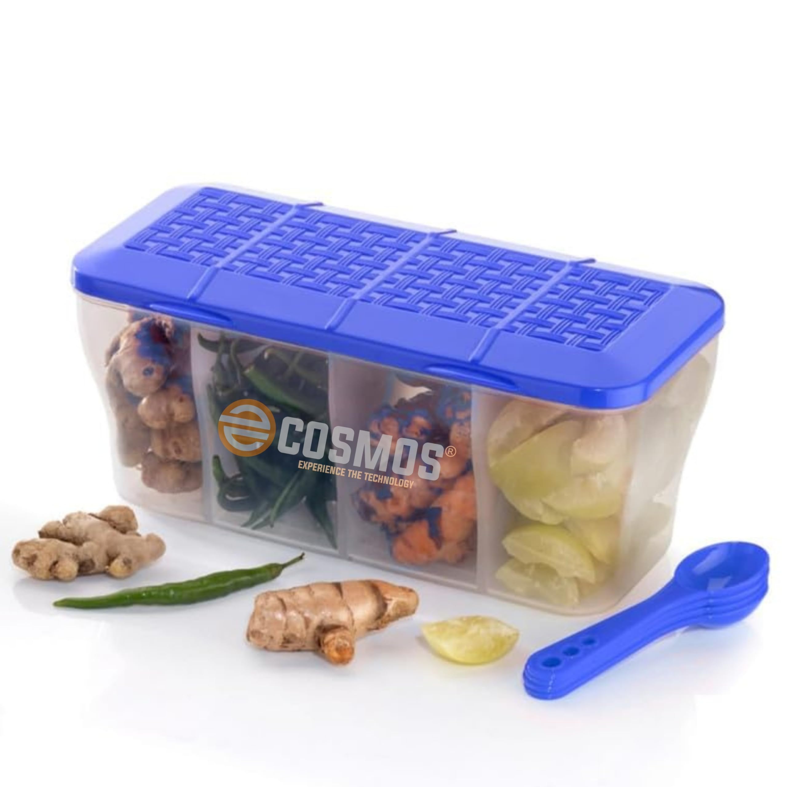 E-Cosmos 4 Section Container For Vegetables,Dryfruits,Spices,Grocery,Pickles,And Multipurpose 4 In 1 Box For Kitchen & Storage C