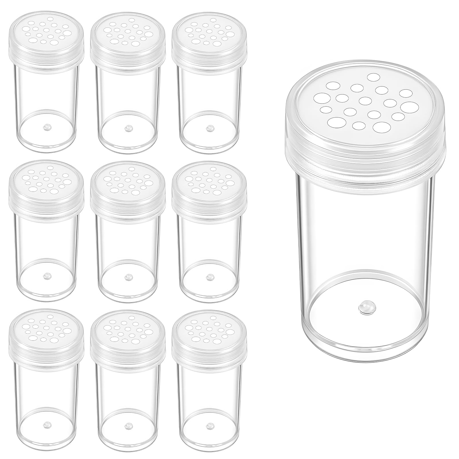 10 Pcs Travel Powder Containers Mini Loose Cosmetic Glitter Powder Jar Clear Plastic Powders Bottle with 12 Holes Sifter and Lid