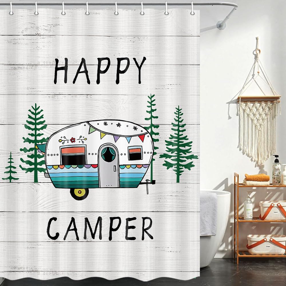 Viajar Camper Shower Curtain, Camper Shower Curtain Rustic Wood Camper Curtains For Travel Trailers Camping Rv Shower Curtain Fo