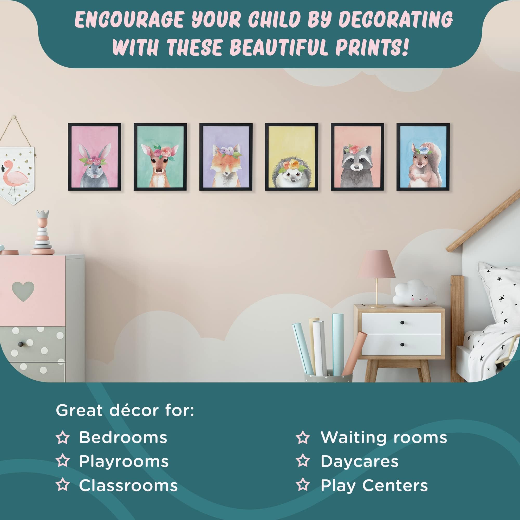 L&O Goods Woodland Animals Nursery Room Decor | Boy & Girl Wall Art | Watercolor Prints | Set Of 6 Posters With Frame For Kid Be