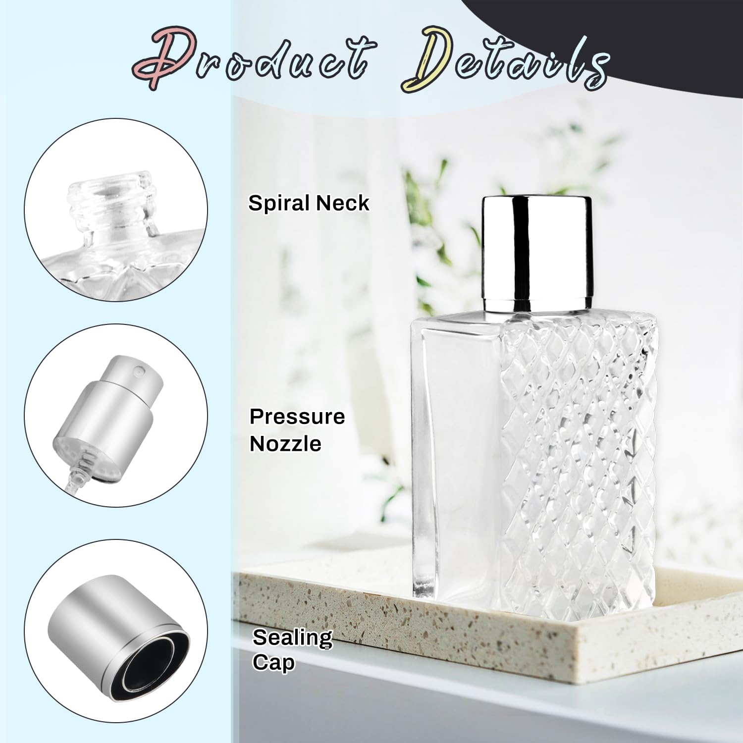 Mirrline 6 Pcs 50ml/1.7oz Glass Perfume Bottles Refillable Spray Bottle Travel Size Makeup Container Atomizer for Essential Oil