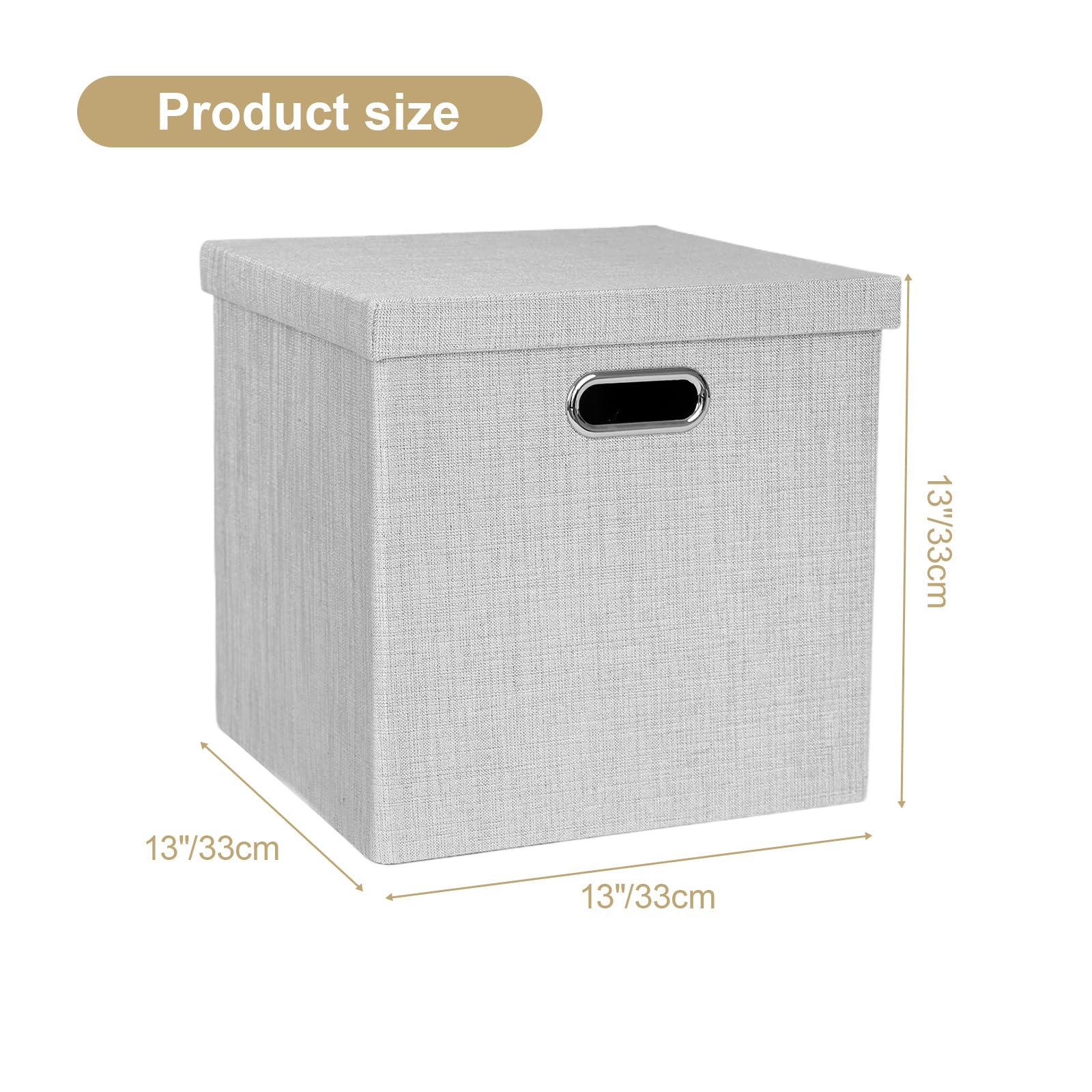Posprica Storage Bins with Lids 13?13?13 Foldable Storage Cube Baskets Boxes Fabric Drawers for Closet Shelf Cabinet Bookcase Set o f 4 Sliver grey