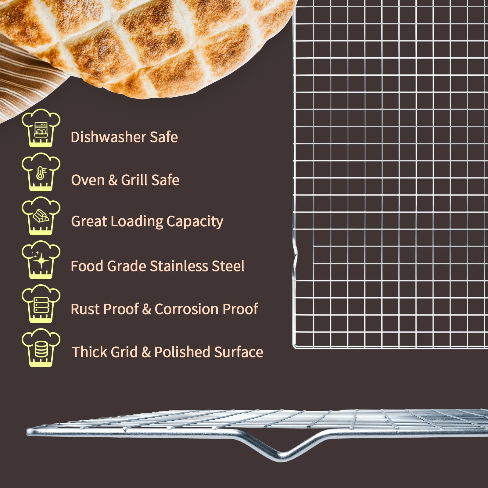 Cooling Rack for Baking 2-Pack  16x10 Inches Baking Rack  Thick Wire Cookie Rack for Cooking  Roasting  Grilling  Drying  Oven Safe  Fits Half Sheet Pan  Silver