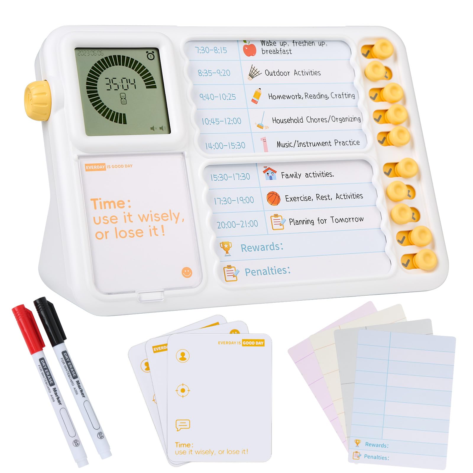 Visual Timer for Kids with 99 Minute Countdown, ADHD Timer with Planning Board, Daily Chore Board-Checklist for Autism, Silence 