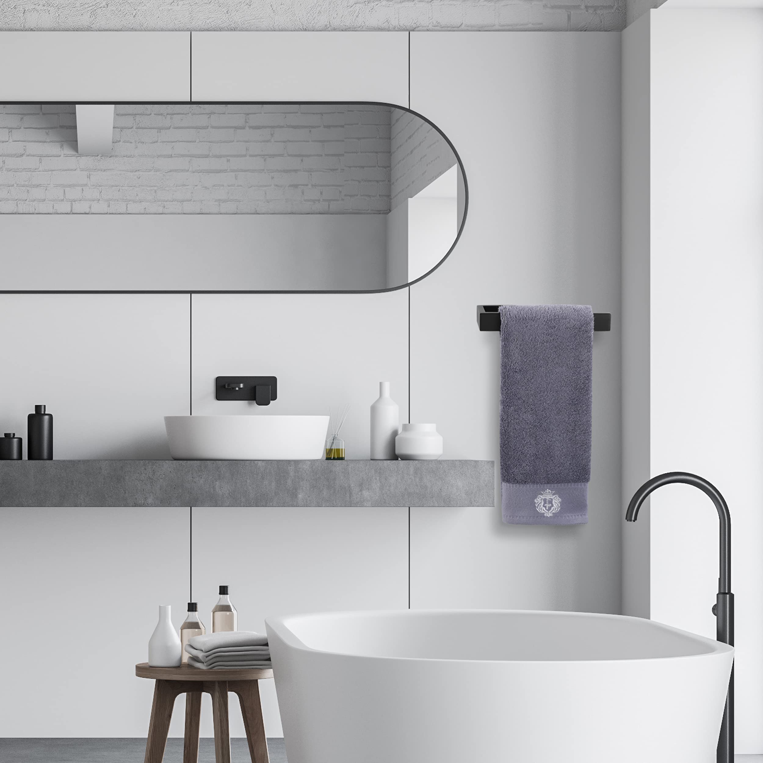 Nolimas Matte Black Bath Towel Ring Towel Bar Classic Wall Mounted SUS304 Stainless Steel Bathroom Towel Rail Toilet KitchenTowel Rack Single Bar Wall Mount