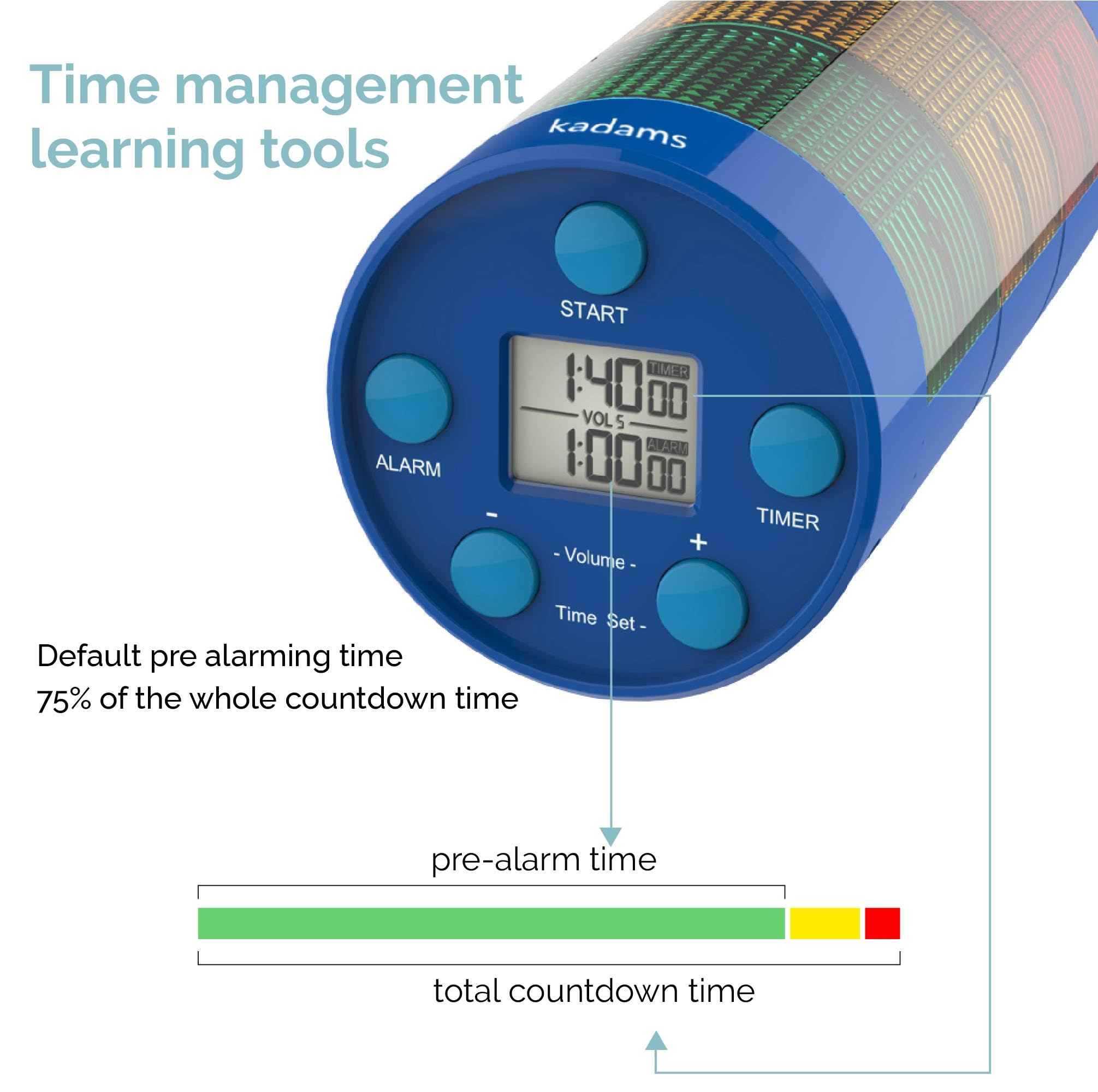Kadams Visual Timer For Kids With Audio Pre-Alarm Traffic Light Visual Audio Timer For Kids Toddler Teachers Classroom Home Kind
