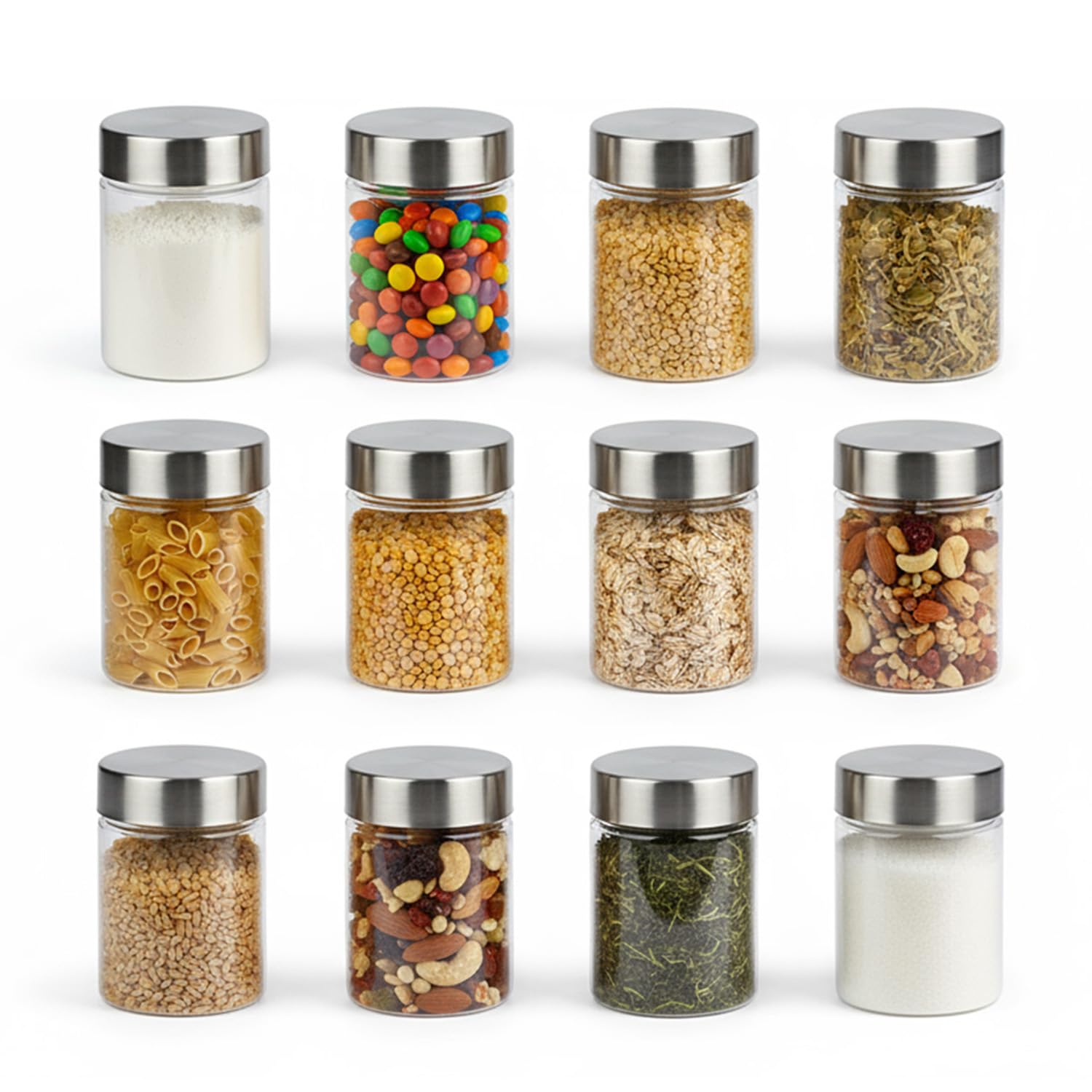 Pearlpet Plus Range Plastic Storage Jars & Containers For Kitchen |Stackable |Air Tight| Steel Cap Jar Set Of 12 Food Grade Boxe