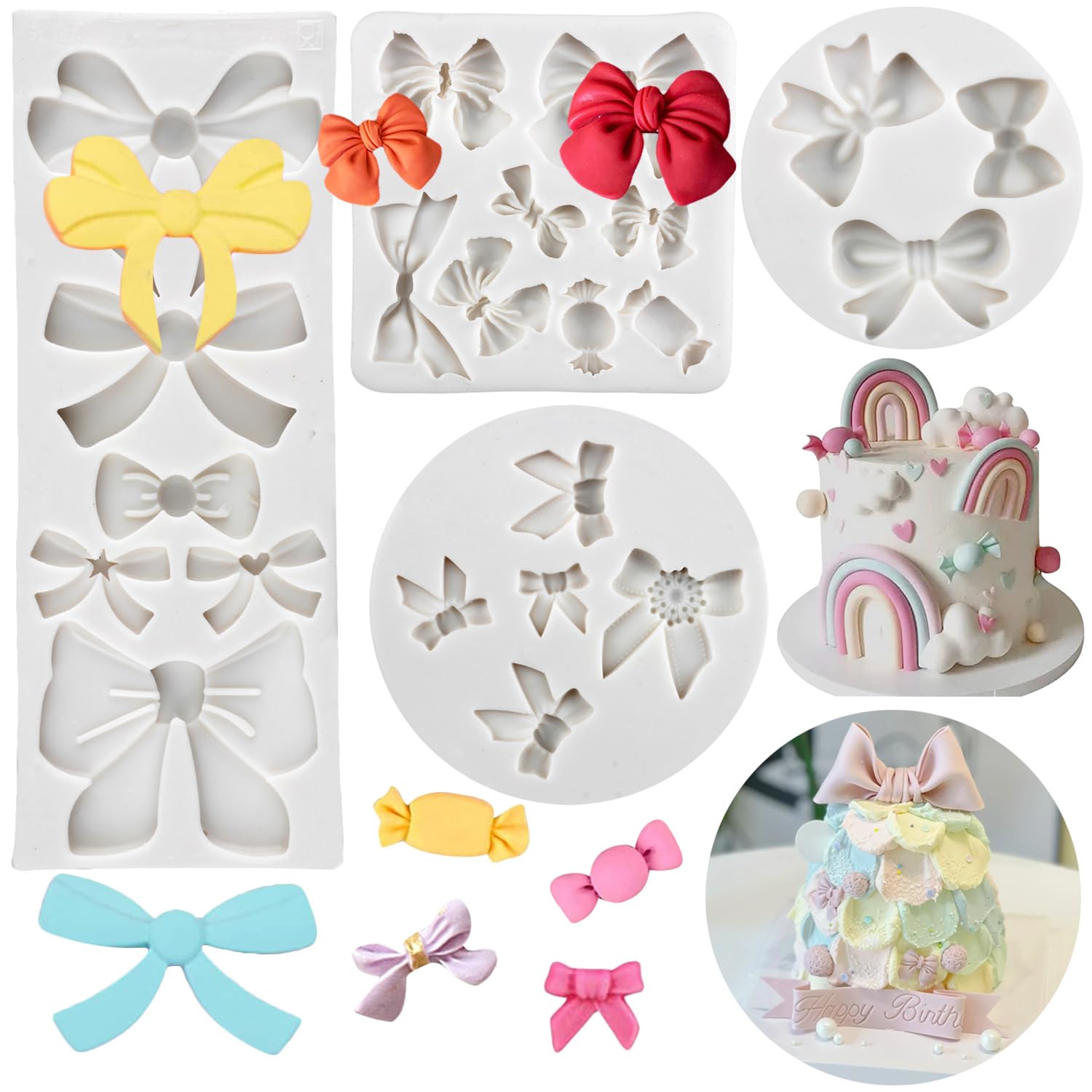 Rfghac Bow Fondant Molds Mini Bow Candy Chocolate Silicone Molds For Cake Decorating Cupcake Topper Polymer Clay Set Of 4