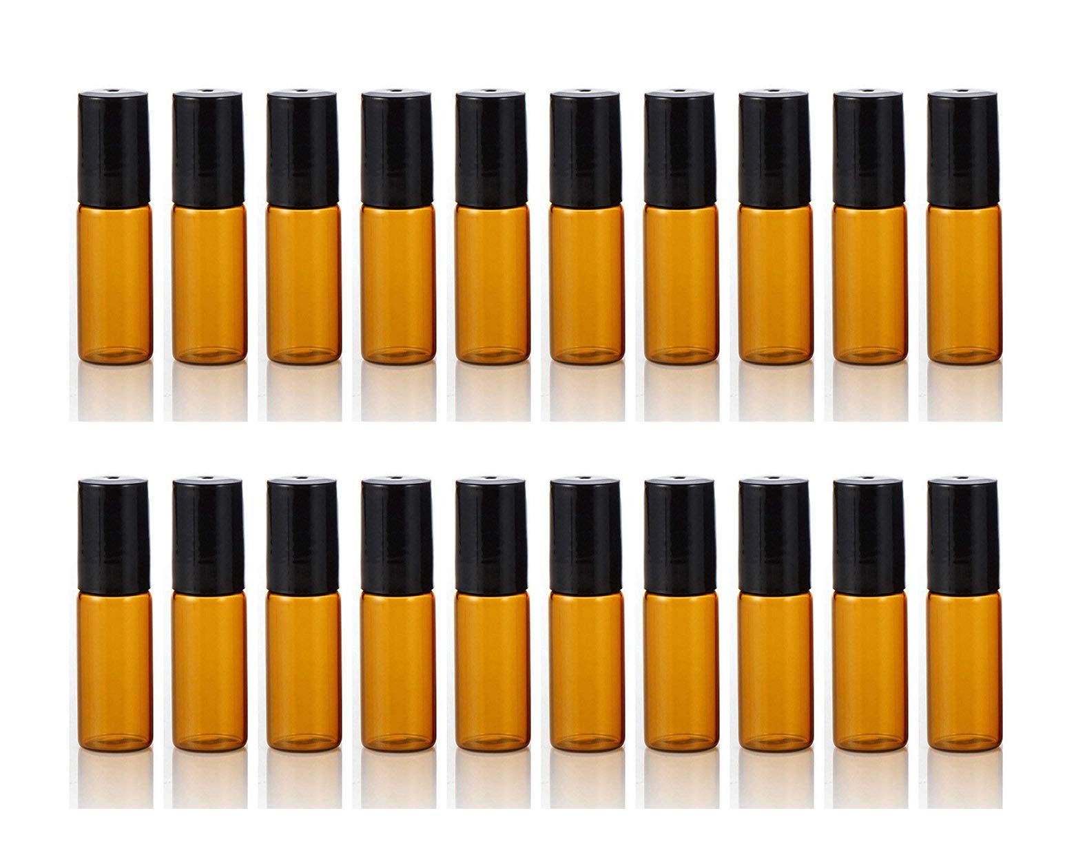 Elfenstall- 20Pcs 5Ml Amber Glass Roller Bottles Roll On Bottle Container With Metal Ball For Essential Oil Aromatherapy Perfume