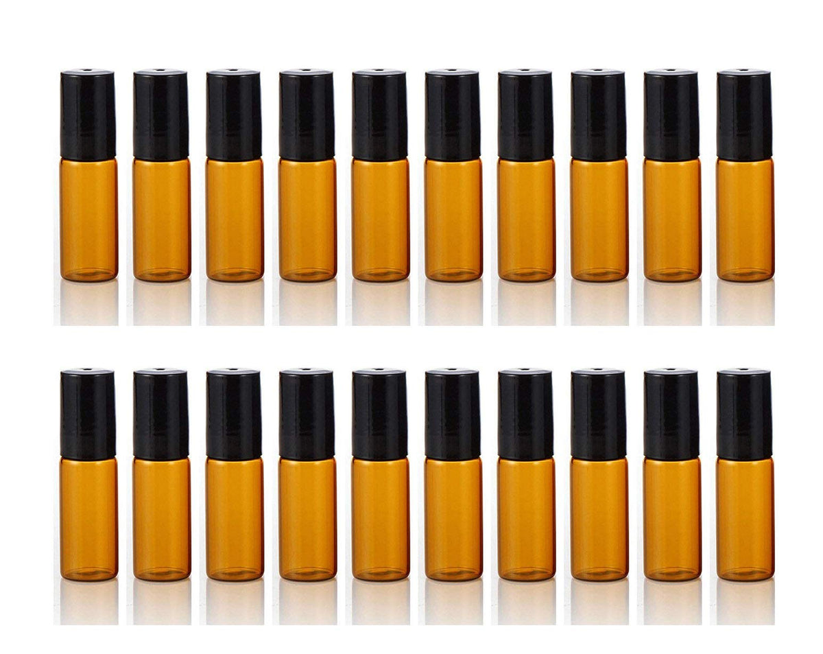 Elfenstall- 20Pcs 5Ml Amber Glass Roller Bottles Roll On Bottle Container With Metal Ball For Essential Oil Aromatherapy Perfume