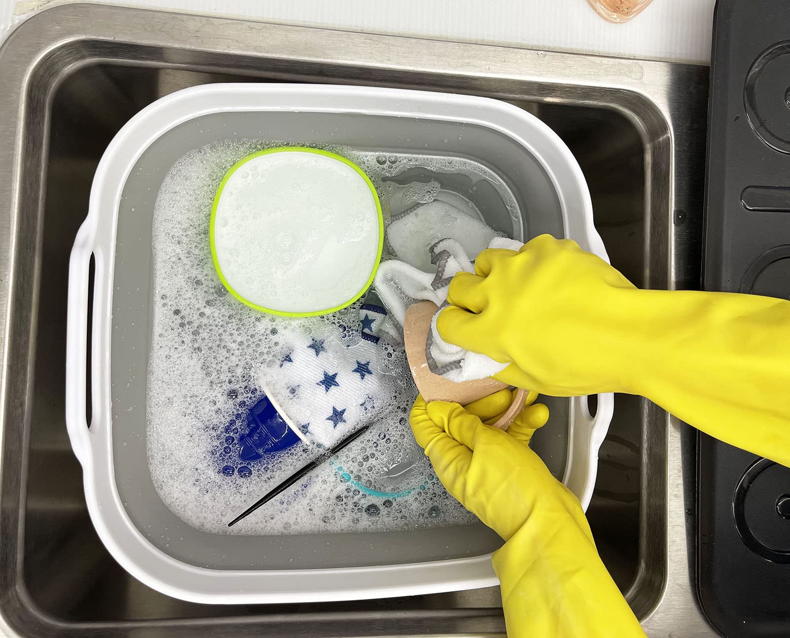 Sammart 10L (2.6 Gallons) Collapsible Plastic Washing Tub With Draining Plug - Foldable Dishpan - Portable Washing Tub/Basin - P