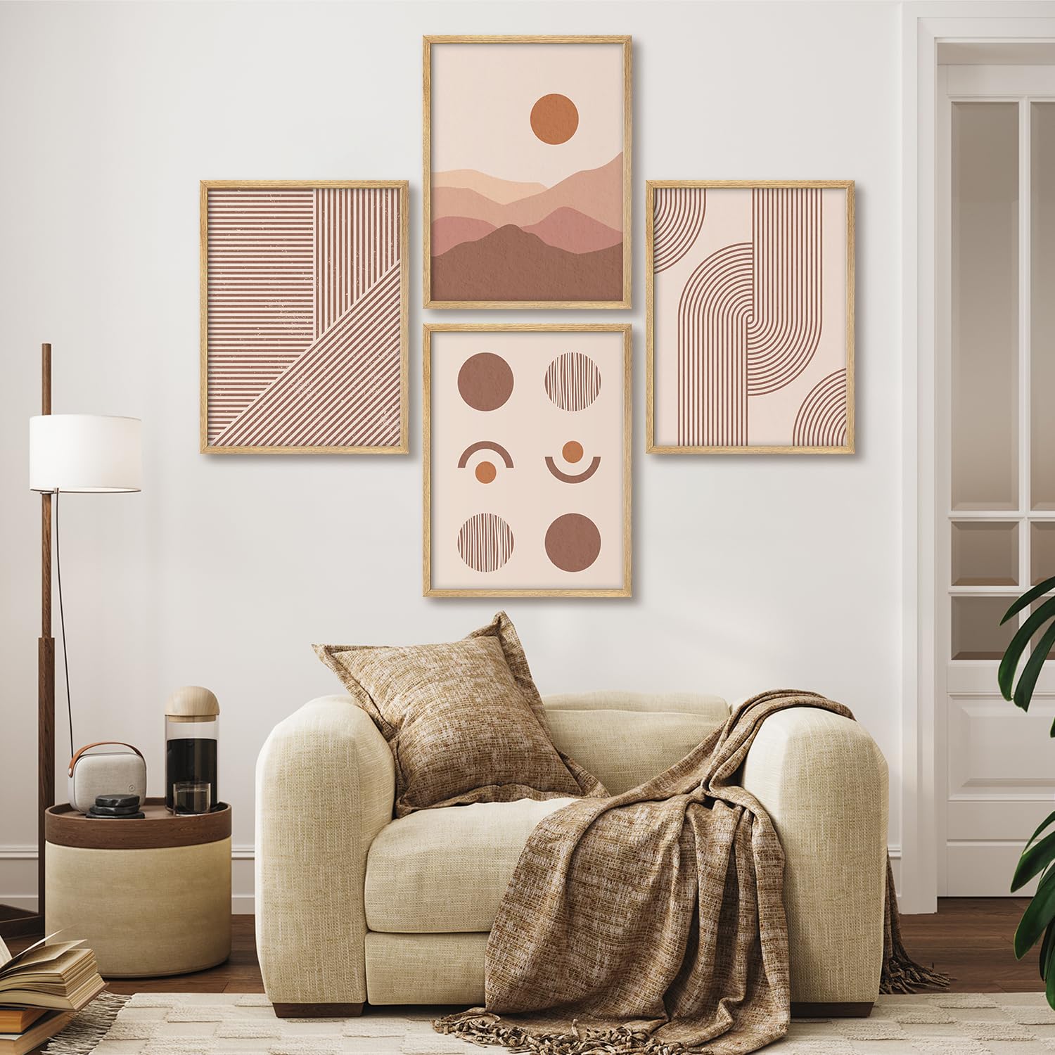 Signwin Framed Poster Set Abstract Red And Pink Modern Geometric And Minimalist Illustrations Modern Art Decorative Minimalist M