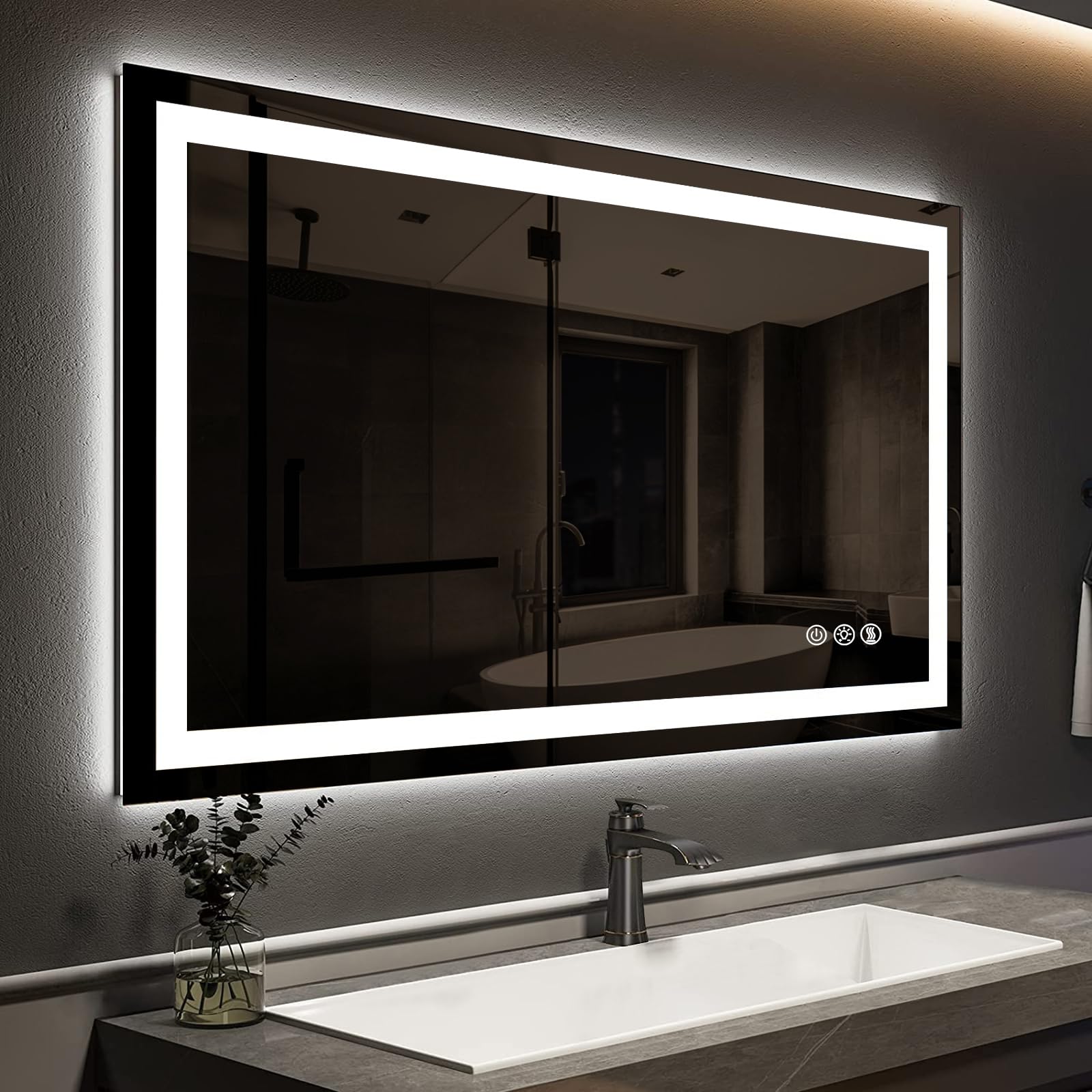 ROOMTEC 42 x 30 Inches LED Bathroom Mirror with Lights, Vanity Mirror with Front and Backlight, Smart Dimmable Anti-Fog LED Mirr