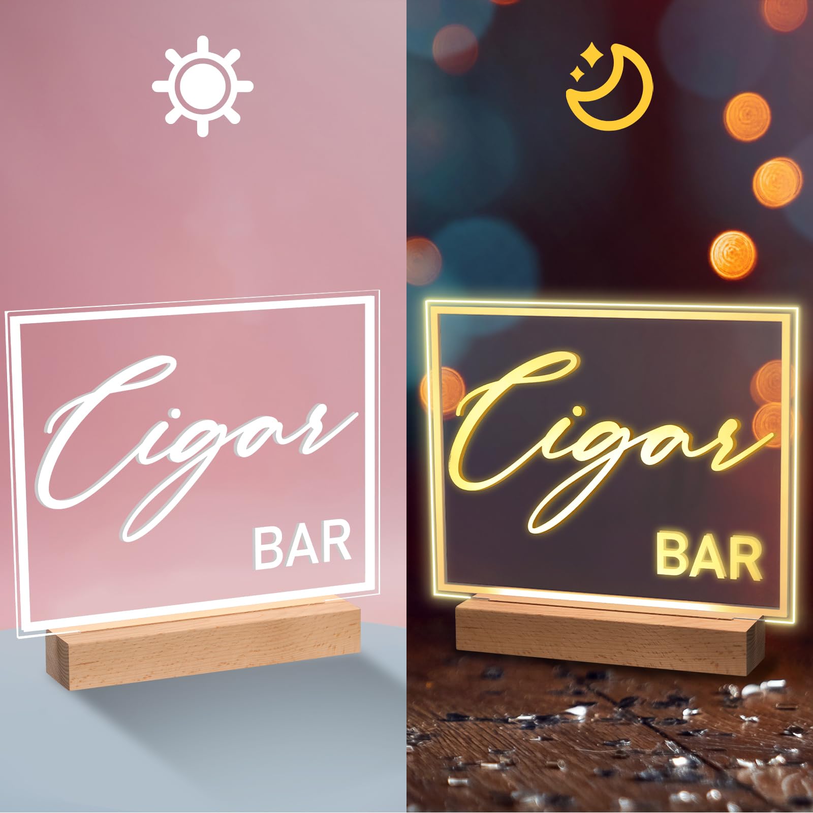 Hoolerry LED Acrylic Bar Table Sign 8 x 10 Neon Acrylic Table Centerpiece, Snack Candy Bar Centerpiece with Stand White Text for
