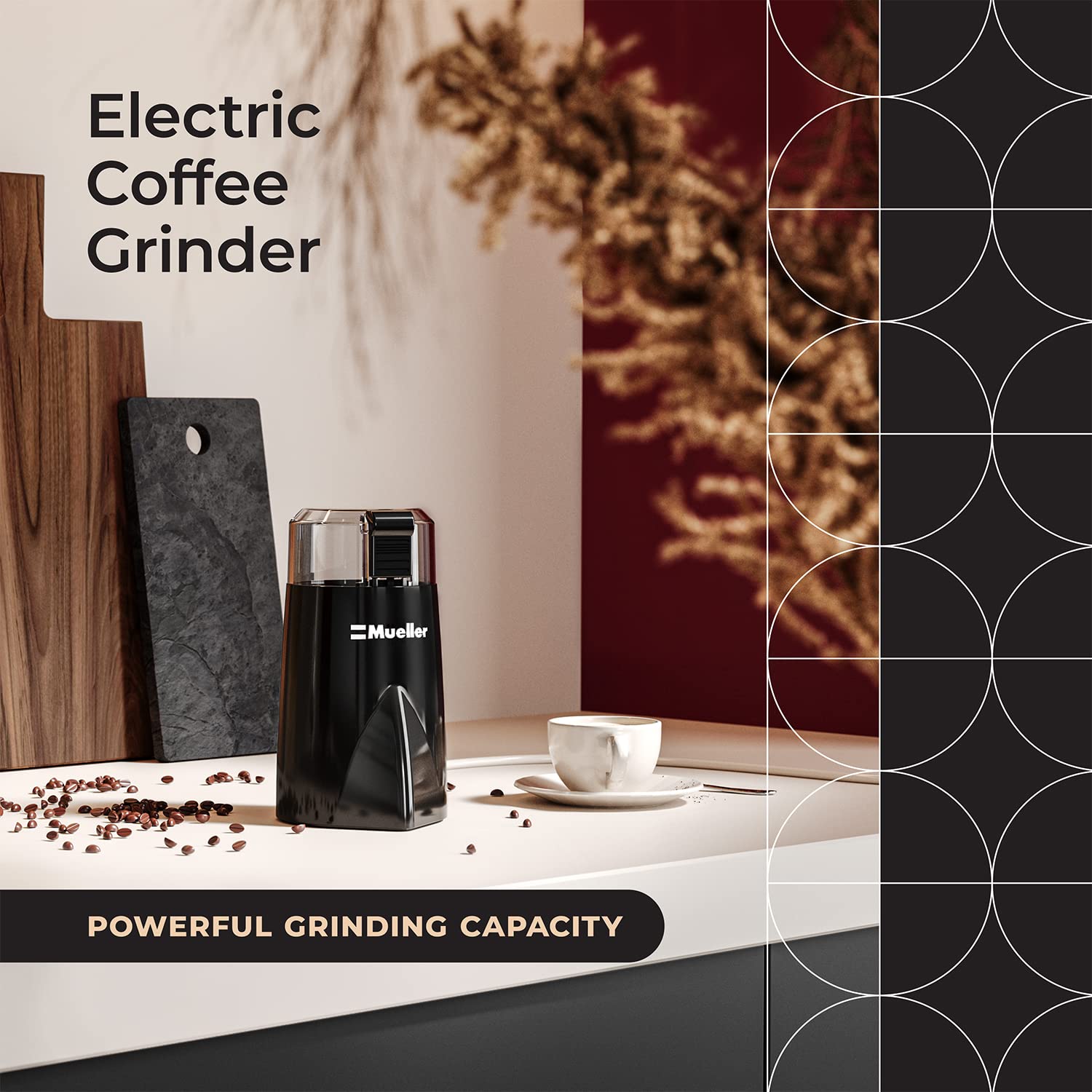 Mueller HyperGrind Electric Spice/Coffee Grinder, 2.1 oz, Stainless Steel, Powerful Motor, Black, Model MLR010555N
