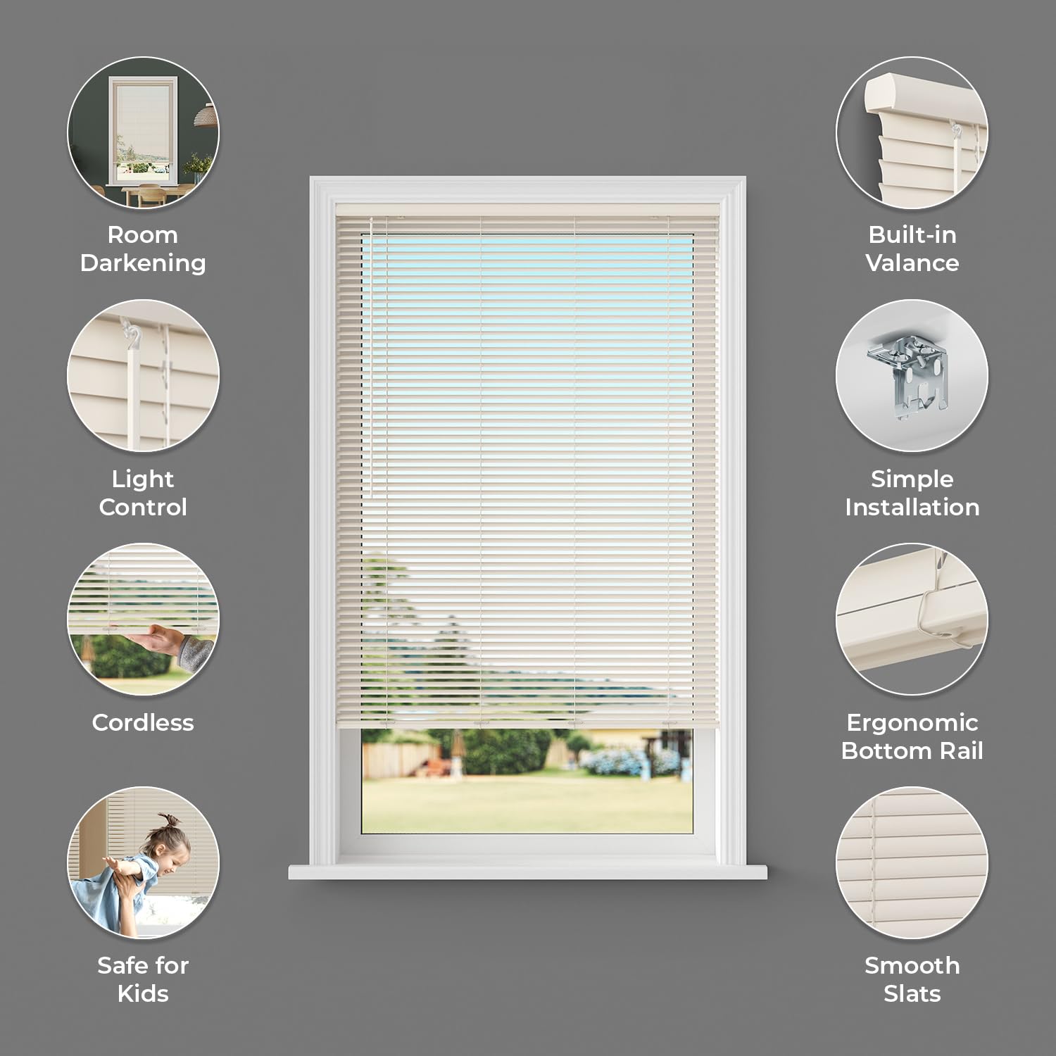 Lumino Vinyl Mini Blinds 1 Inch Cordless Room Darkening In Alabaster - 3875 W X 48 H (Over 700 Addl Custom Sizes) - Starting At