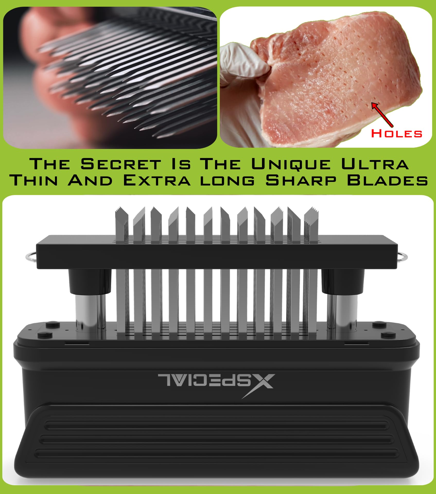 Xspecial Bold Xl Meat Tenderizer Tool 60-Blades Stainless Steel, Kitchen Cooking Gadgets Tools With Ultra Sharp Needle That Make