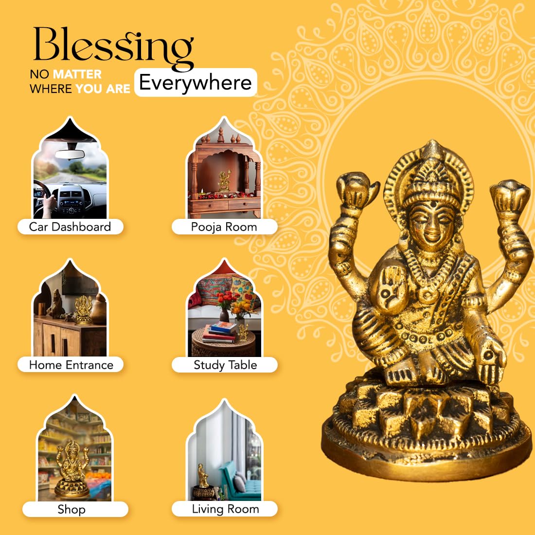 Ekhasa 100% Pure Brass Lakshmi Devi Idol (8.4 CM) | Laxmi Idol for Pooja Room, Home Decor, Car Dashboard or Office Desk | | Vara