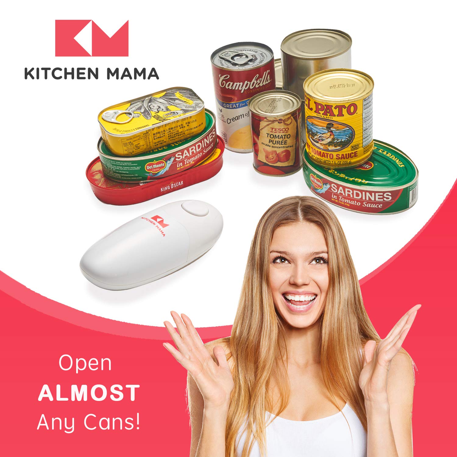 Kitchen Mama Auto Electric Can Opener Open Your Cans With A Simple Press Of Button - Automatic, Hands Free, Smooth Edge, Food-Sa