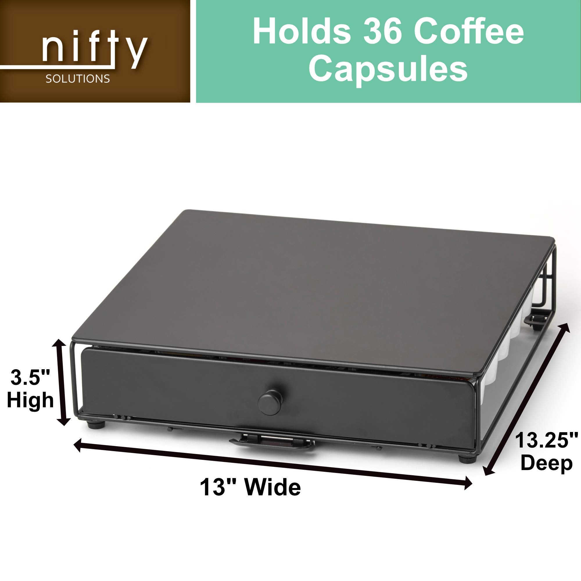 Nifty Solutions Coffee Pod Drawer - Rolling Storage for 36 K-Cups, Black Steel Organizer