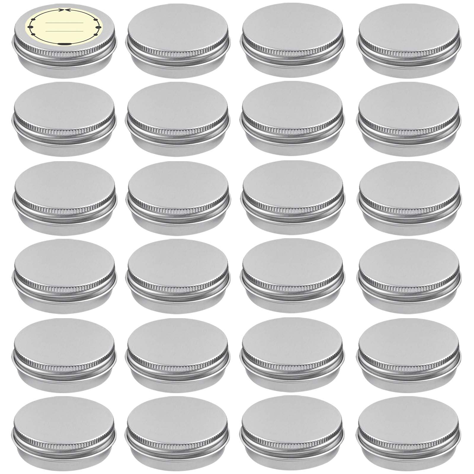 Tuzazo 24Pack 1 Oz Aluminum Tin Cans With Screw Lid And Labels, Refillable Travel Sized Cosmetic Containers Small Tins For Salve