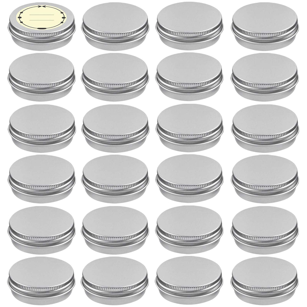 Tuzazo 24Pack 1 Oz Aluminum Tin Cans With Screw Lid And Labels, Refillable Travel Sized Cosmetic Containers Small Tins For Salve