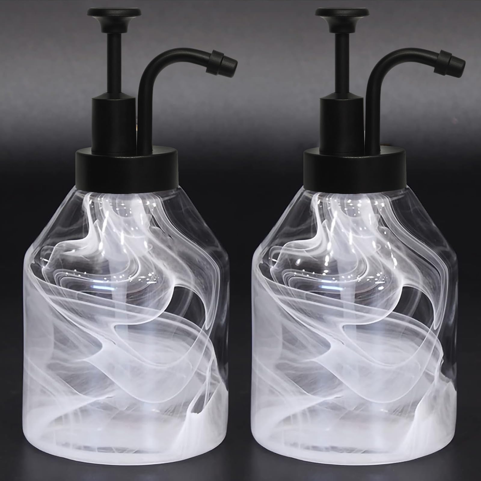 Suanti Bathroom Glass Soap Dispenser Set, 2 Pcs 375Ml/12.7 Oz Unique 3D Cloud Pattern Thick Glass Soap Bottle With Smooth Action