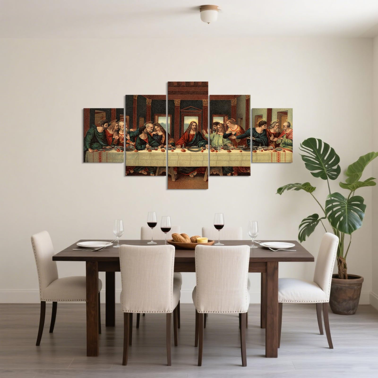YOUHONG 5 Piece Last Supper Wall Decor Leonardo Da Vinci Wall Decor Religious Wall Decor Jesus Pictures for Wall Christian Wall Art for Dining Room Decor Ready to Hang (70''W x 40''H)