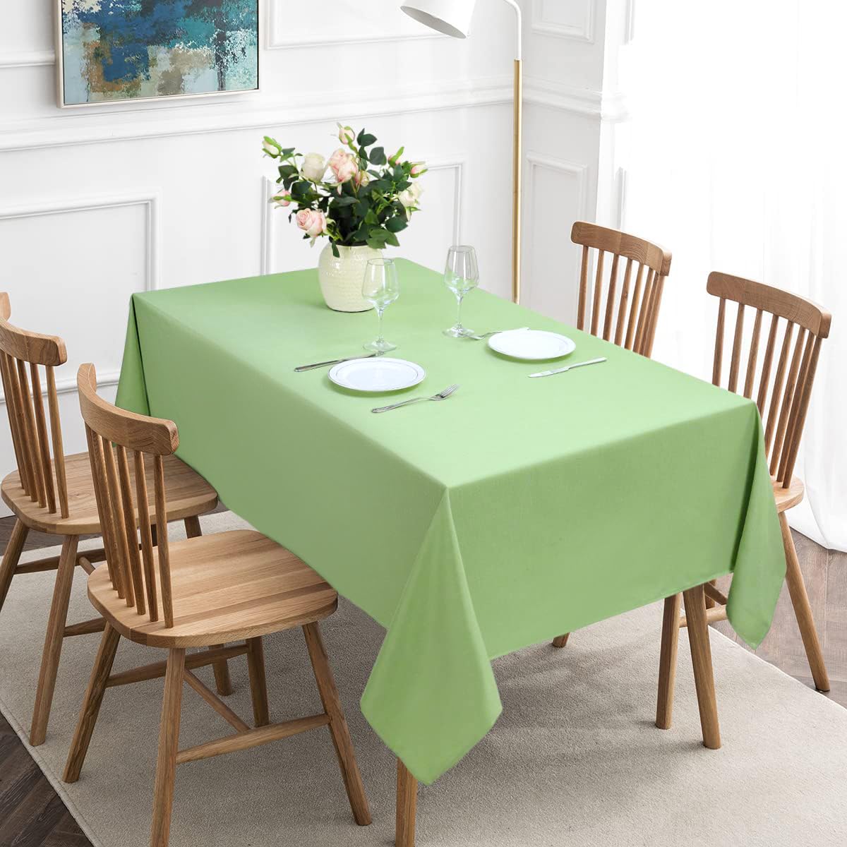 Jucfhy Spring Table Cloth Rectangle For Easter, Linen Farmhouse Tablecloth Heavy Duty Fabric,Stain-Proof,Water Resistant Washabl