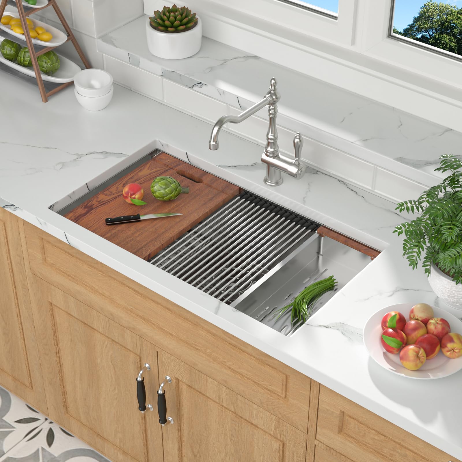 30 Undermount Kitchen Sink - Mocoloo 30X19 Inch Stainless Steel Kitchen Sink Workstation 16 Gauge Single Bowl Handmade Basin, 10