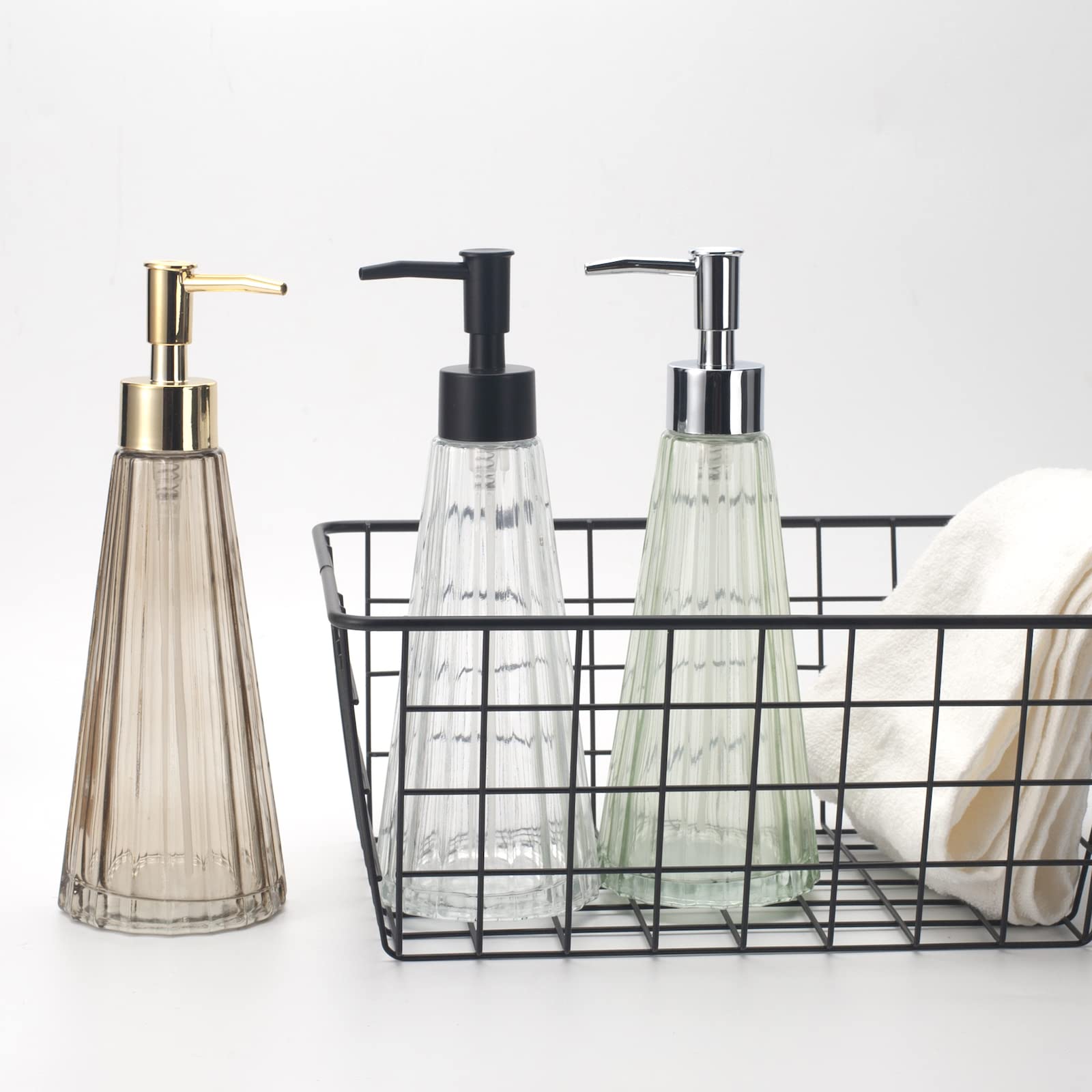 Ivailex 10Oz/300Ml Hand Soap Dispenser Bathroom, Kitchen Soap Dispenser, Glass Soap Dispenser With Gold Rust Proof Pump, Liquid