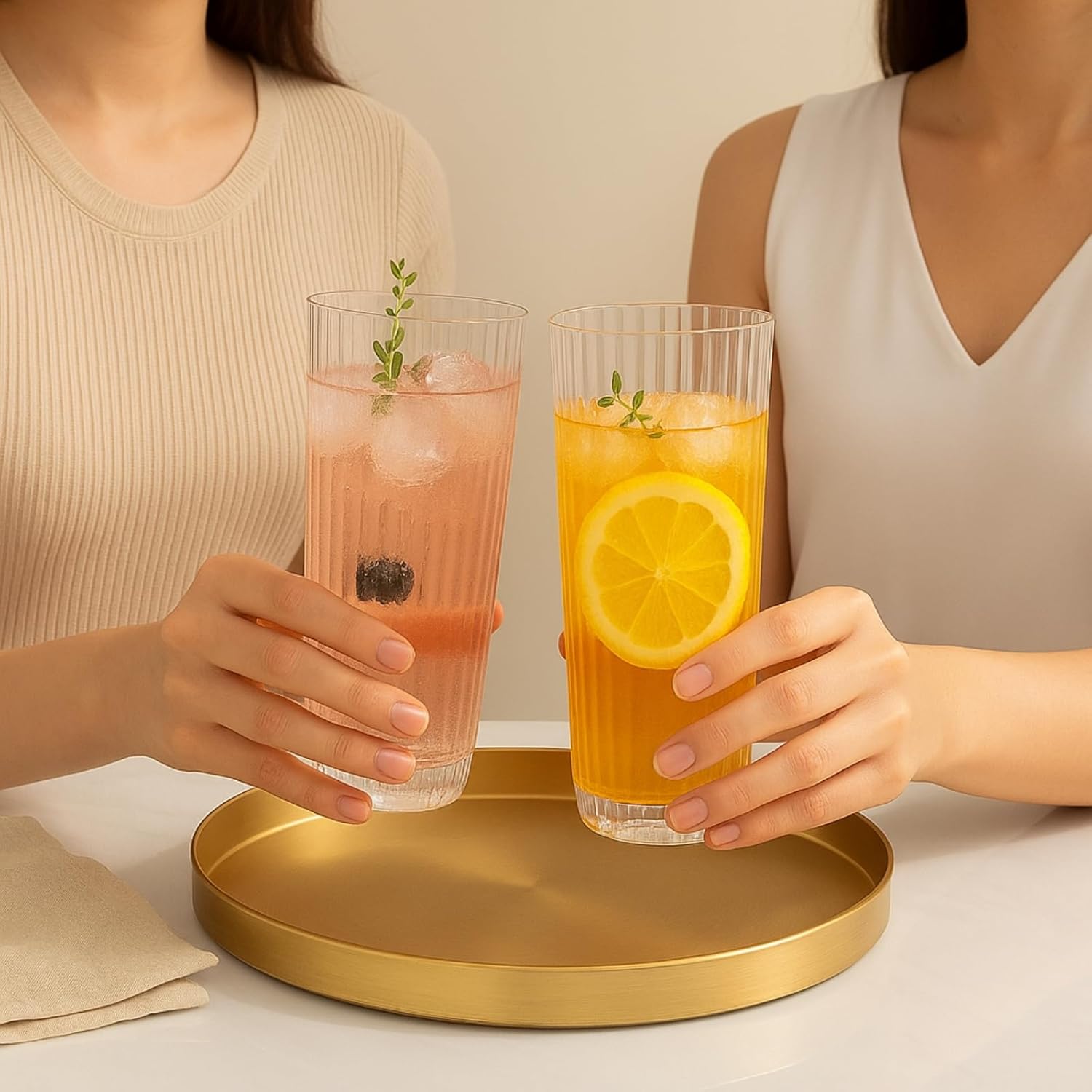 Khen Shatterproof Acrylic Ribbed Drinking Glasses Set of 2