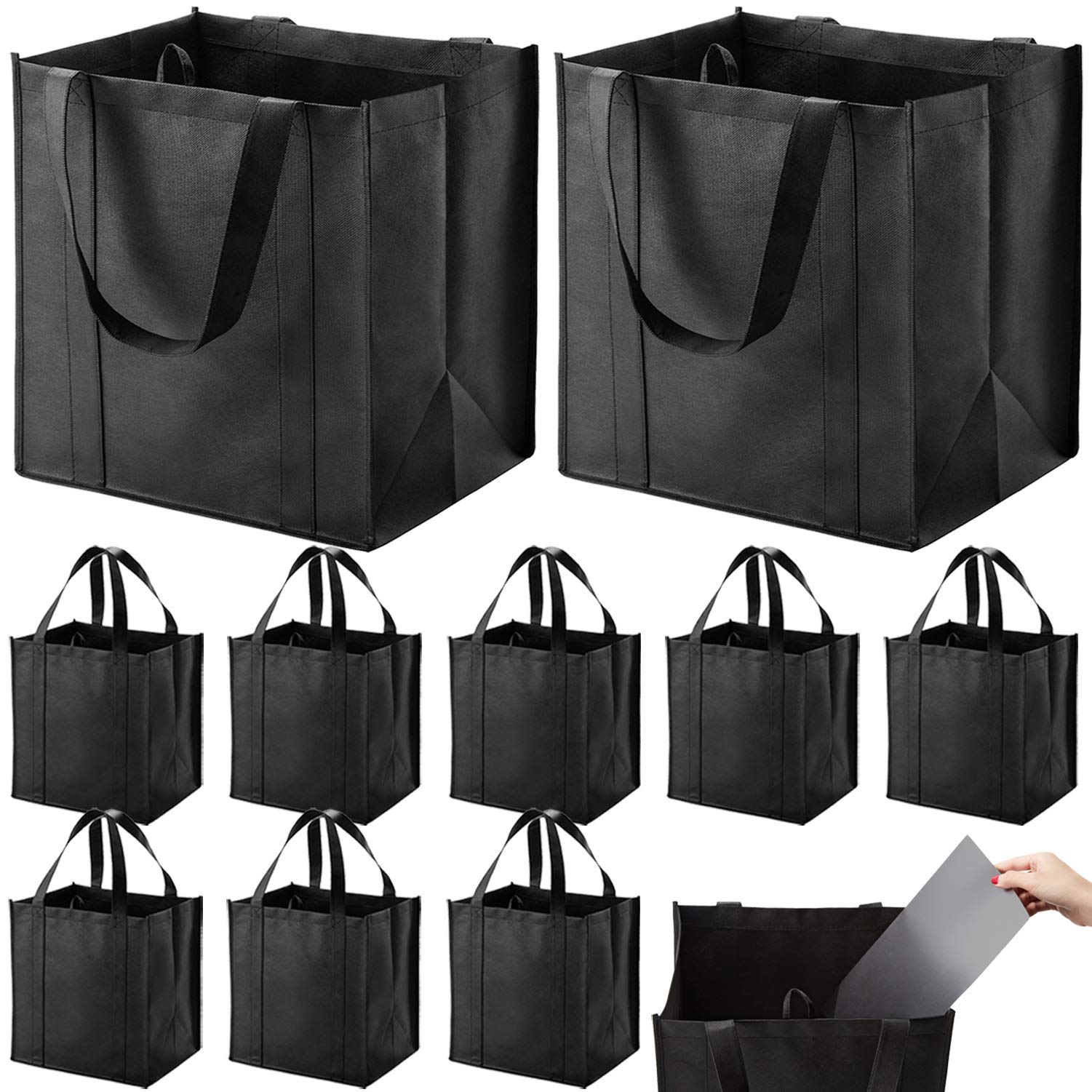 Nerub Set Of 10 Reusable Grocery Bags Heavy Duty Shopping Bags Large Grocery Totes With Reinforced Bottom Super Sturdy Handles,