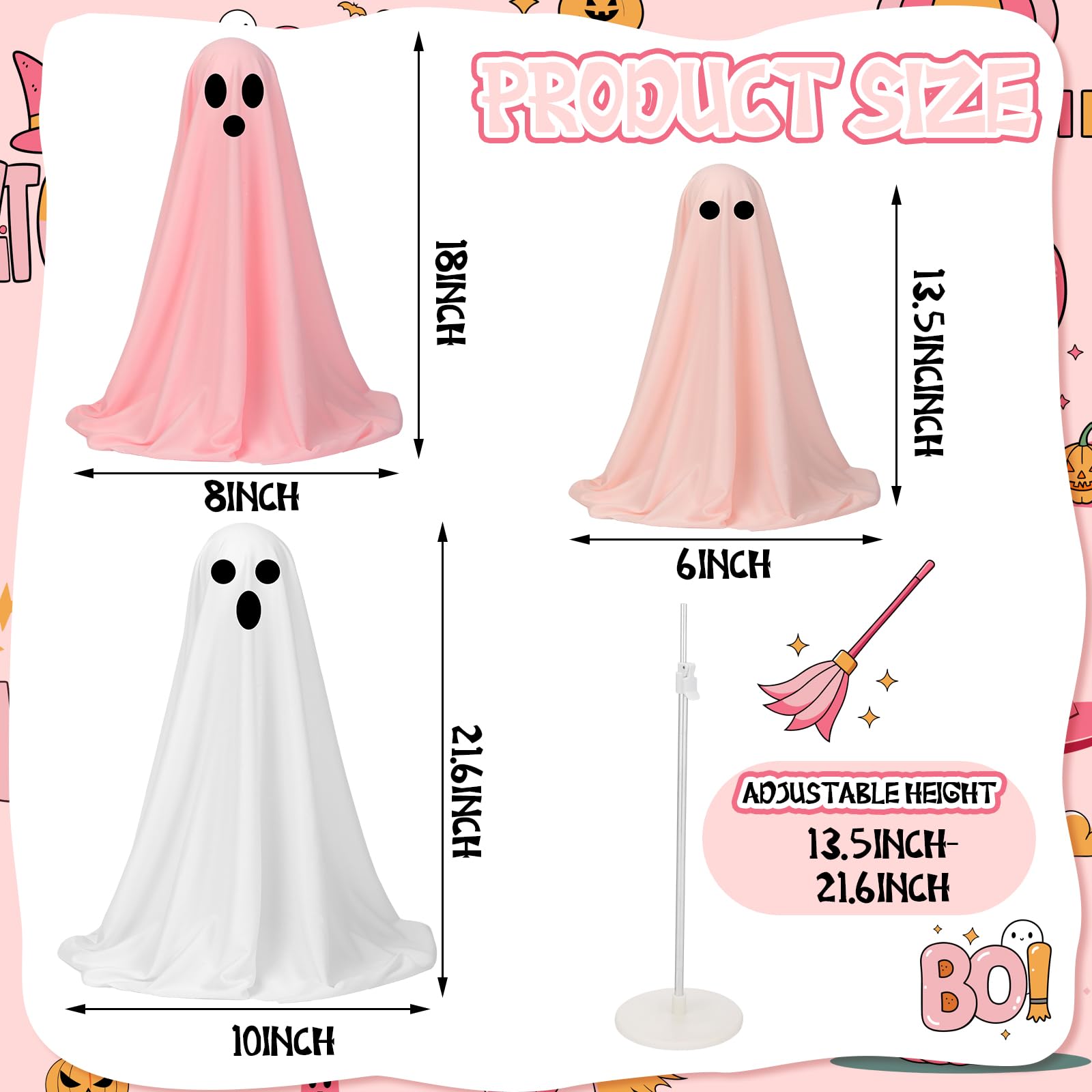 VitalCozy 3 Pack Halloween Decorations Indoor Outdoor Large Light up Spooky Ghost Cute Scary Standing Ghosts Decor with LED Ligh