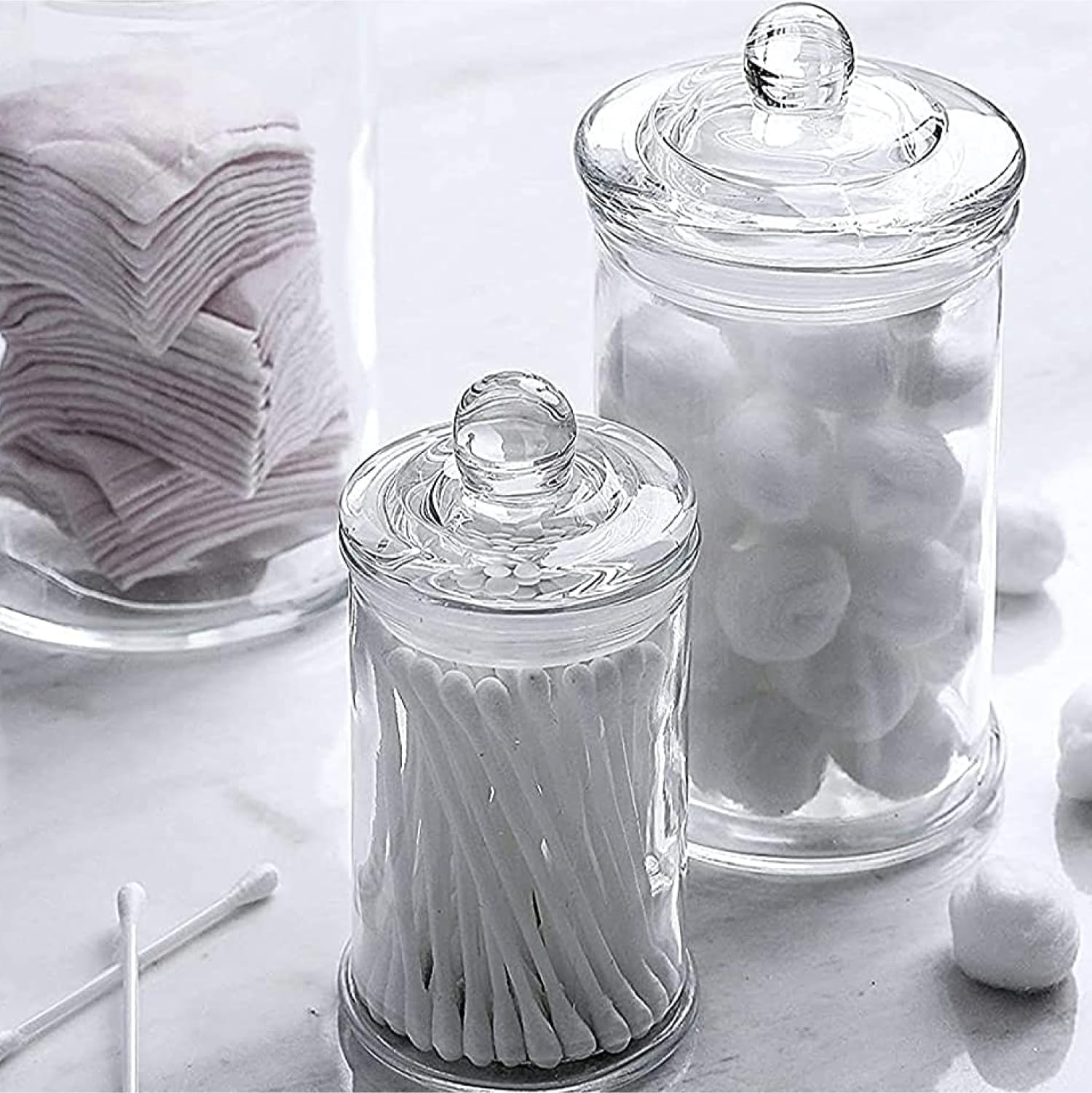 Whole Housewares - Set Of 3 Bathroom Canisters - Storage Container Jars - Premium Glass Apothecary Jars With Lids - Small Glass