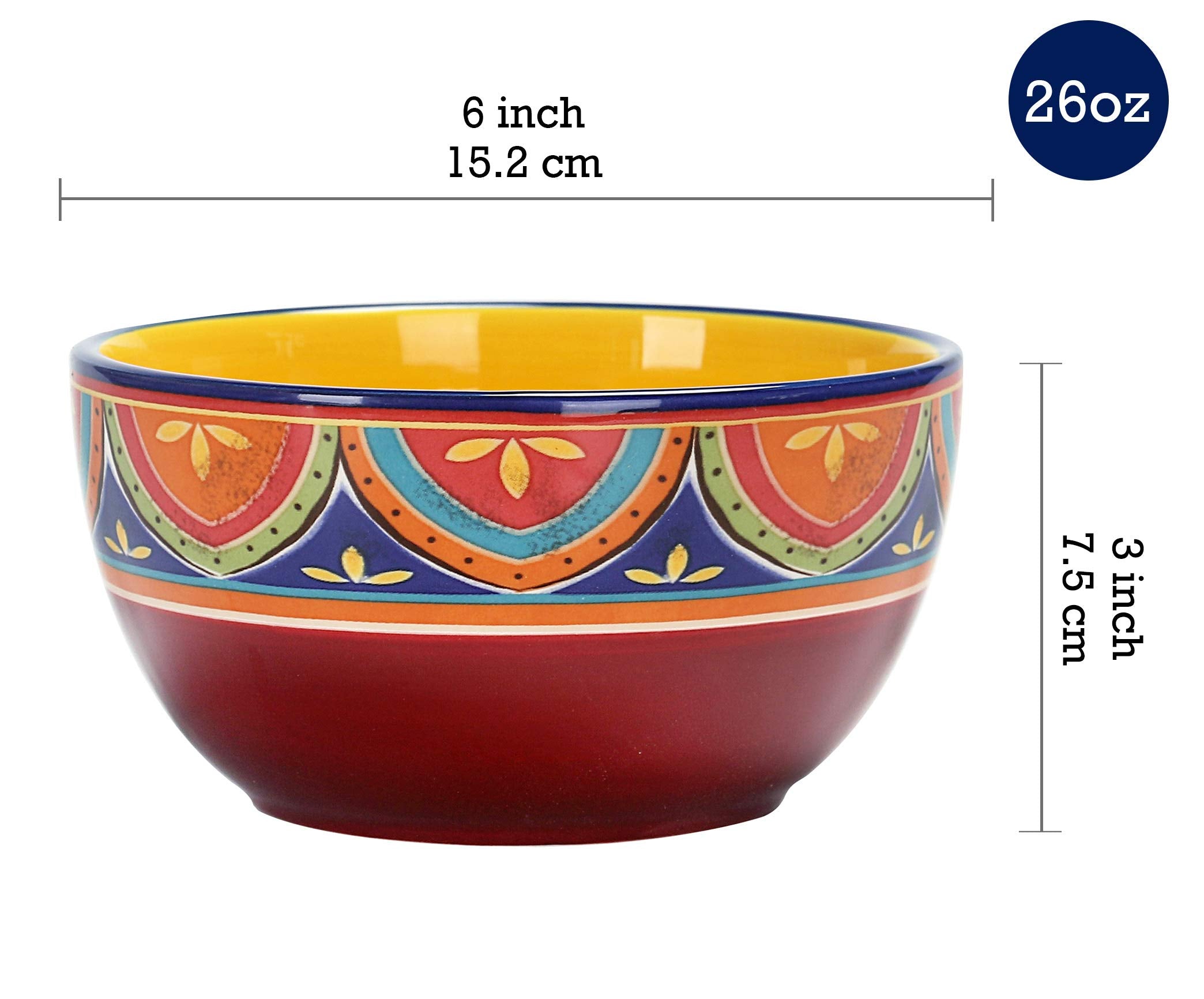 Bico Tunisian 26Oz Ceramic Cereal Bowls Set Of 4, For Pasta, Salad, Cereal, Soup & Microwave & Dishwasher Safe