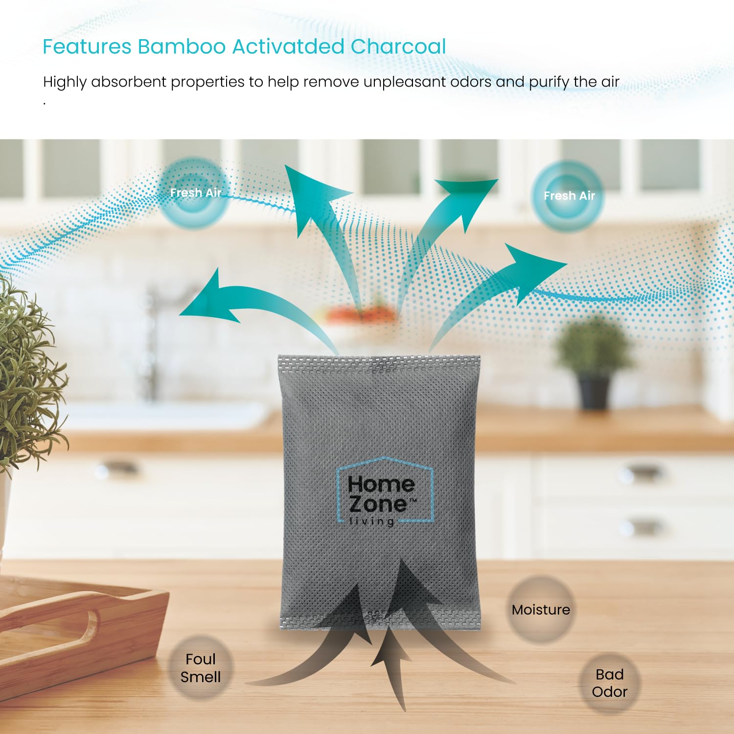 Home Zone Living Cleanaura Deodorizing Bamboo Activated Charcoal Filter Bag Set Of 4