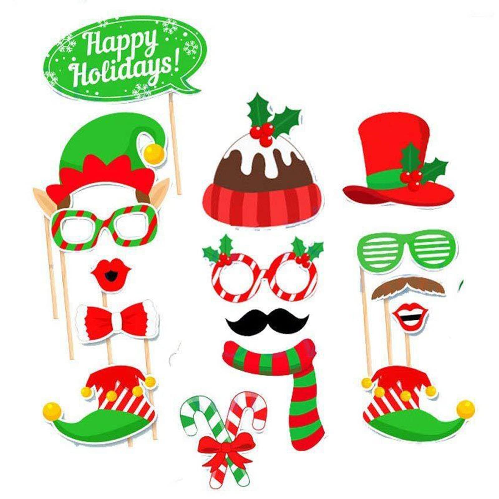 Rpanle Christmas Photo Booth Props, Selfie Props Accessories For Christmas Theme Party Favors For Adults Kids (32 Pieces)