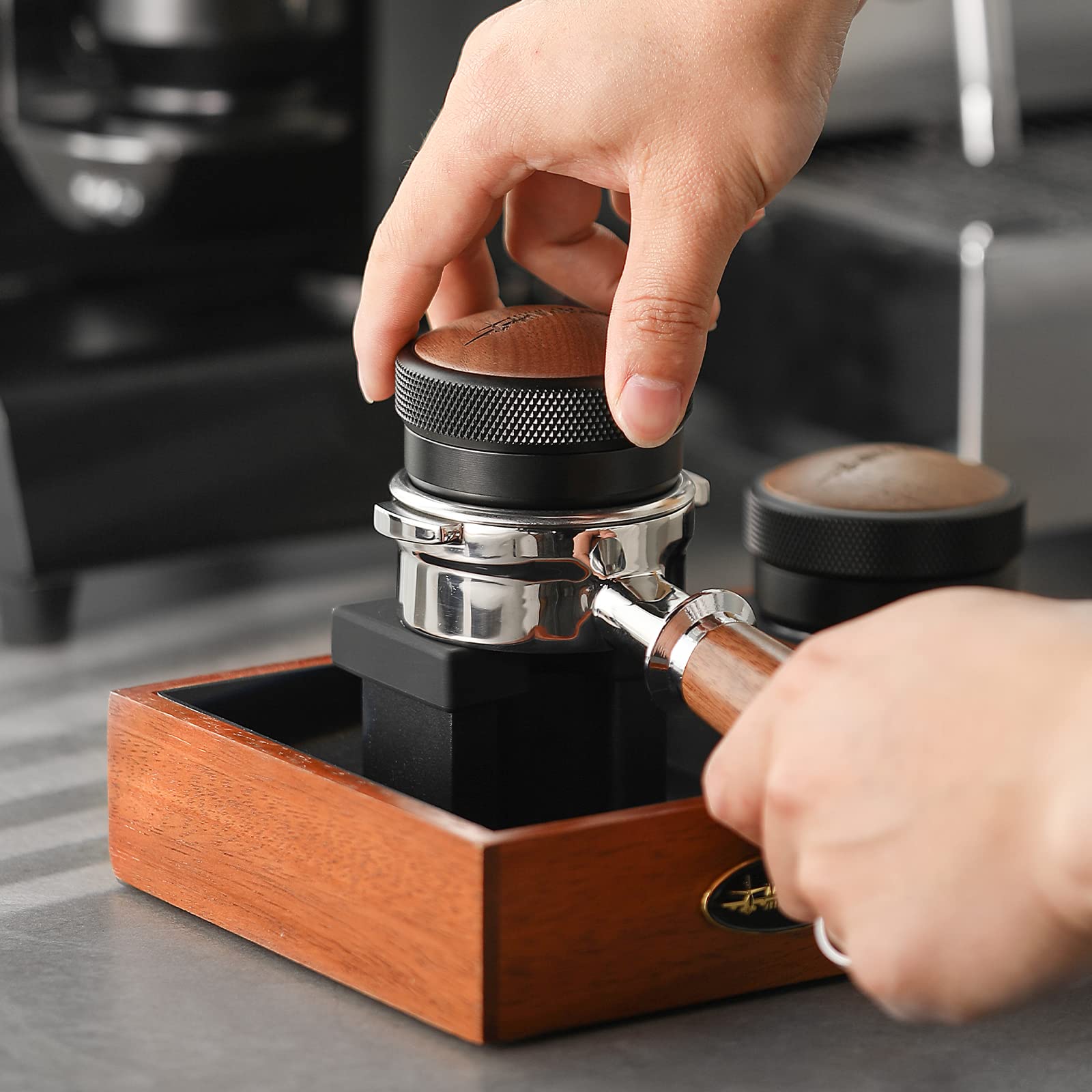 Mhw-3Bomber Espresso Coffee Distributor 58.35Mm, Espresso Distribution Tool With Wooden Lid, Adjustable Height Coffee Leveler Wi
